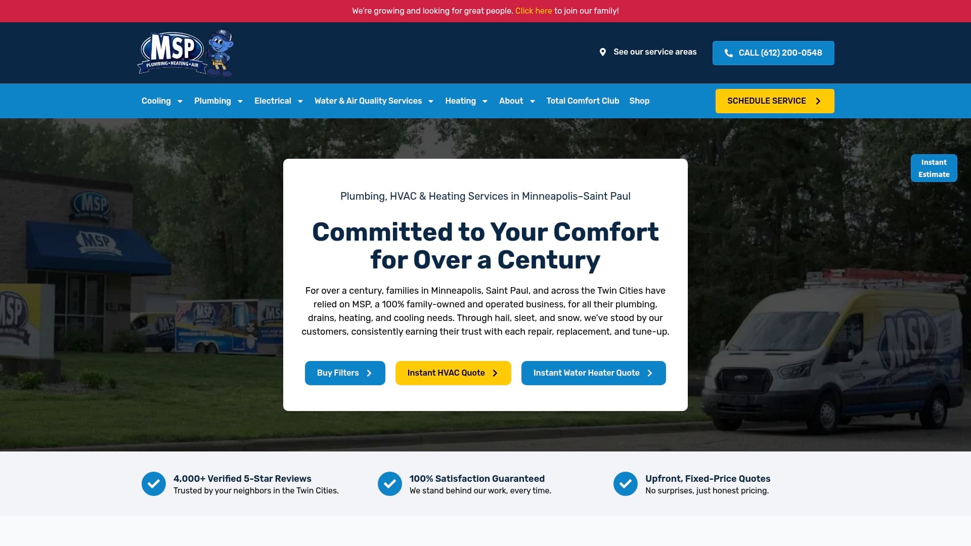 MSP Plumbing Heating and Air sponsor landing page advertised on Purple Daily - A Minnesota Vikings Podcast