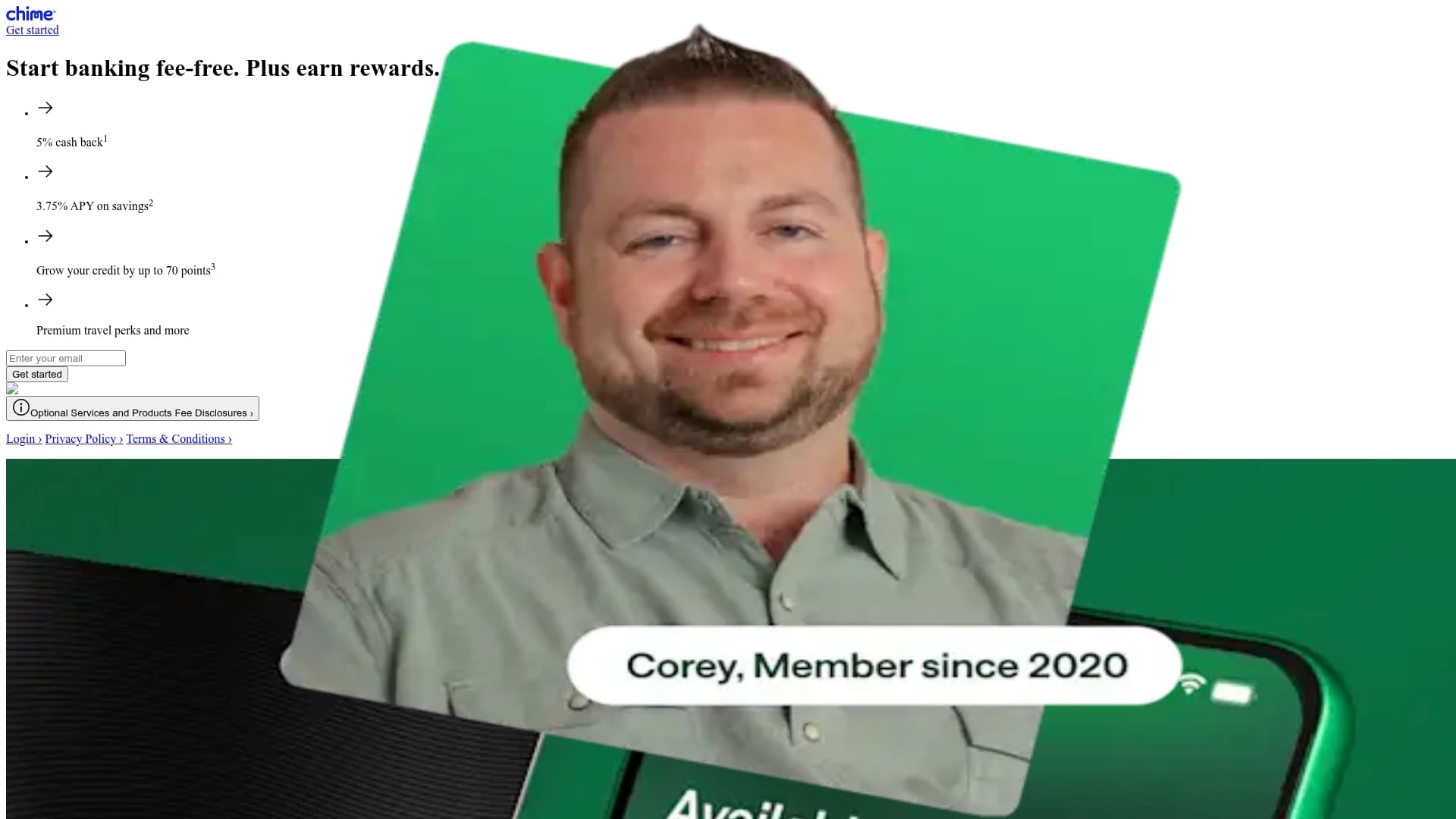 Chime sponsor landing page advertised on rSlash