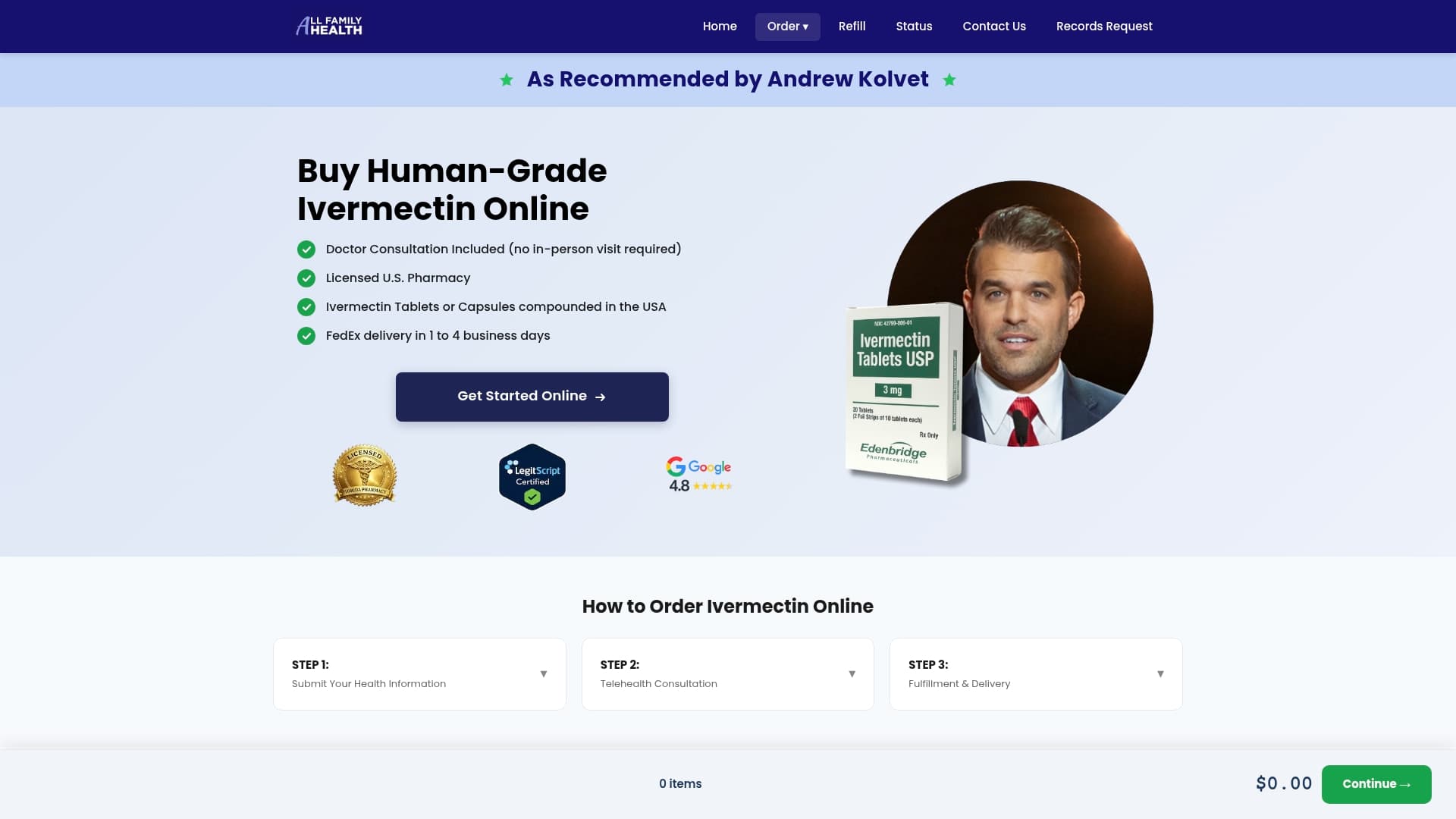 All Family Pharmacy sponsor landing page advertised on The Charlie Kirk Show