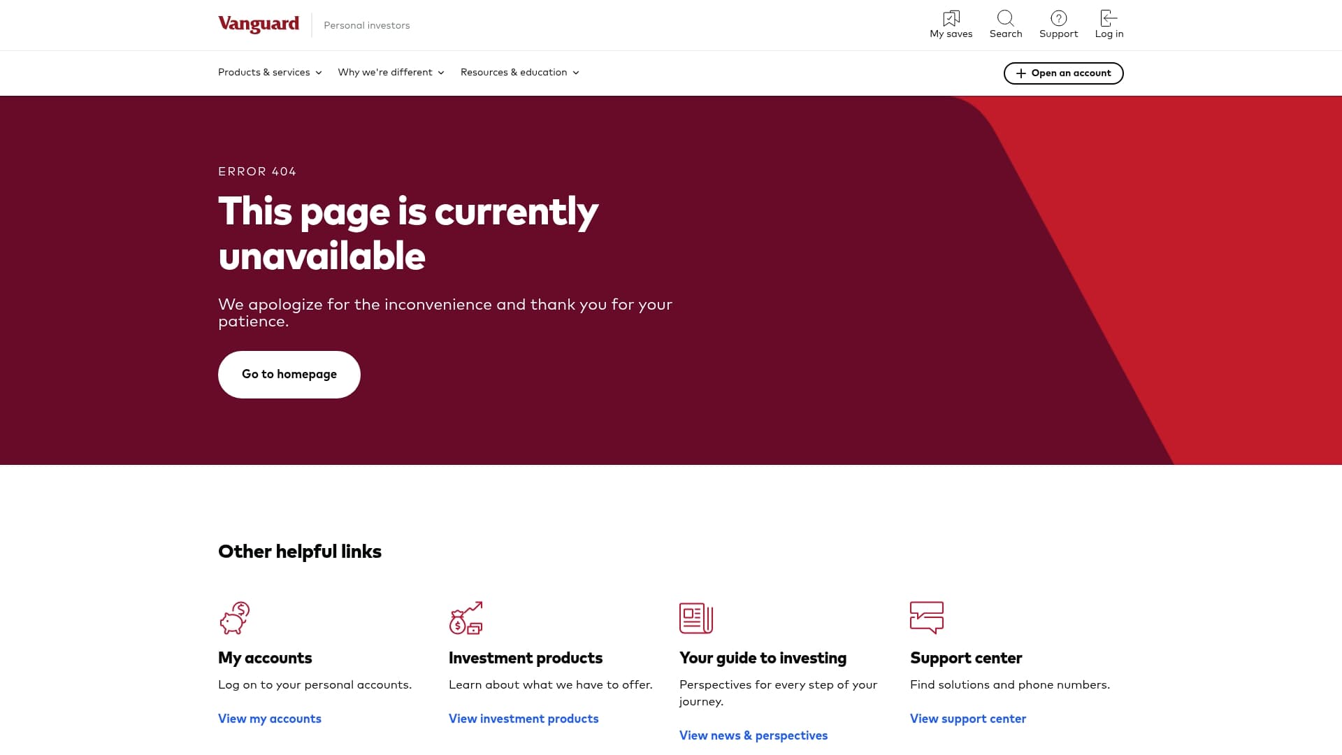 Vanguard sponsor landing page advertised on Motley Fool Money