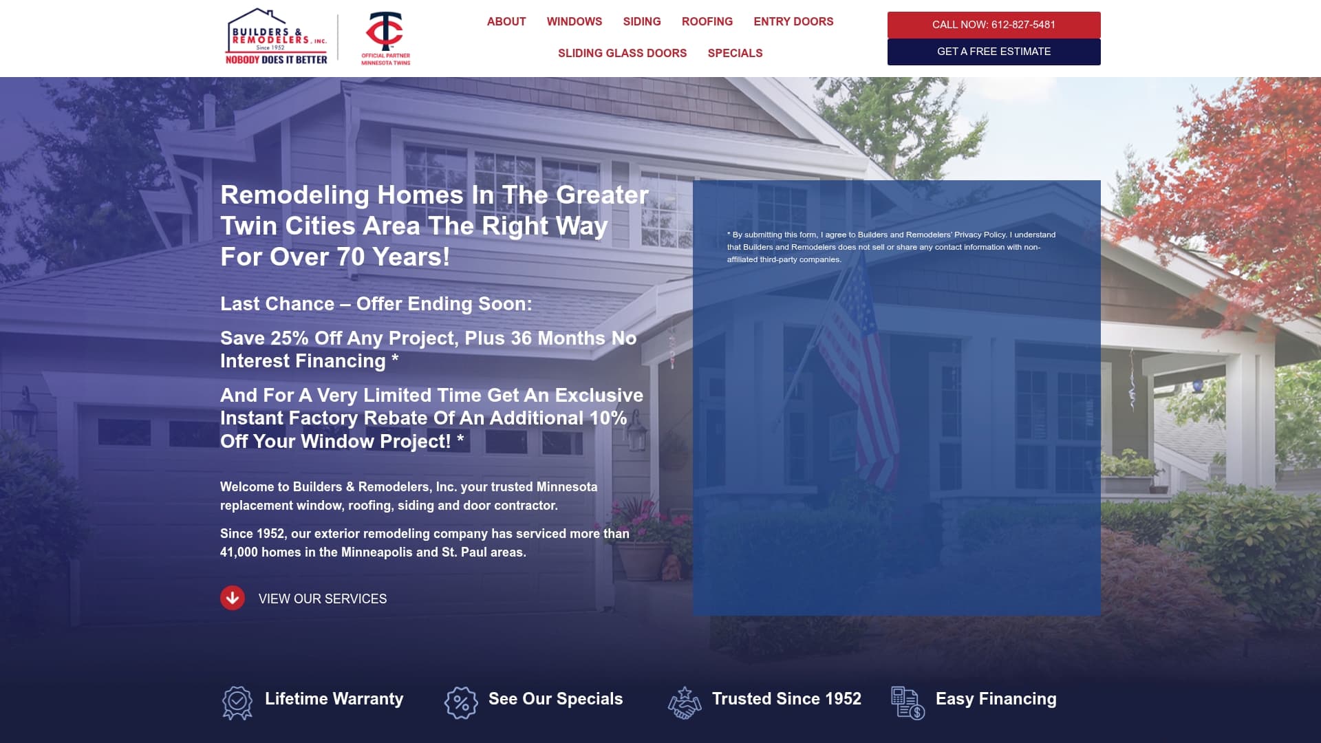Builders and Remodelers sponsor landing page advertised on The Power Trip