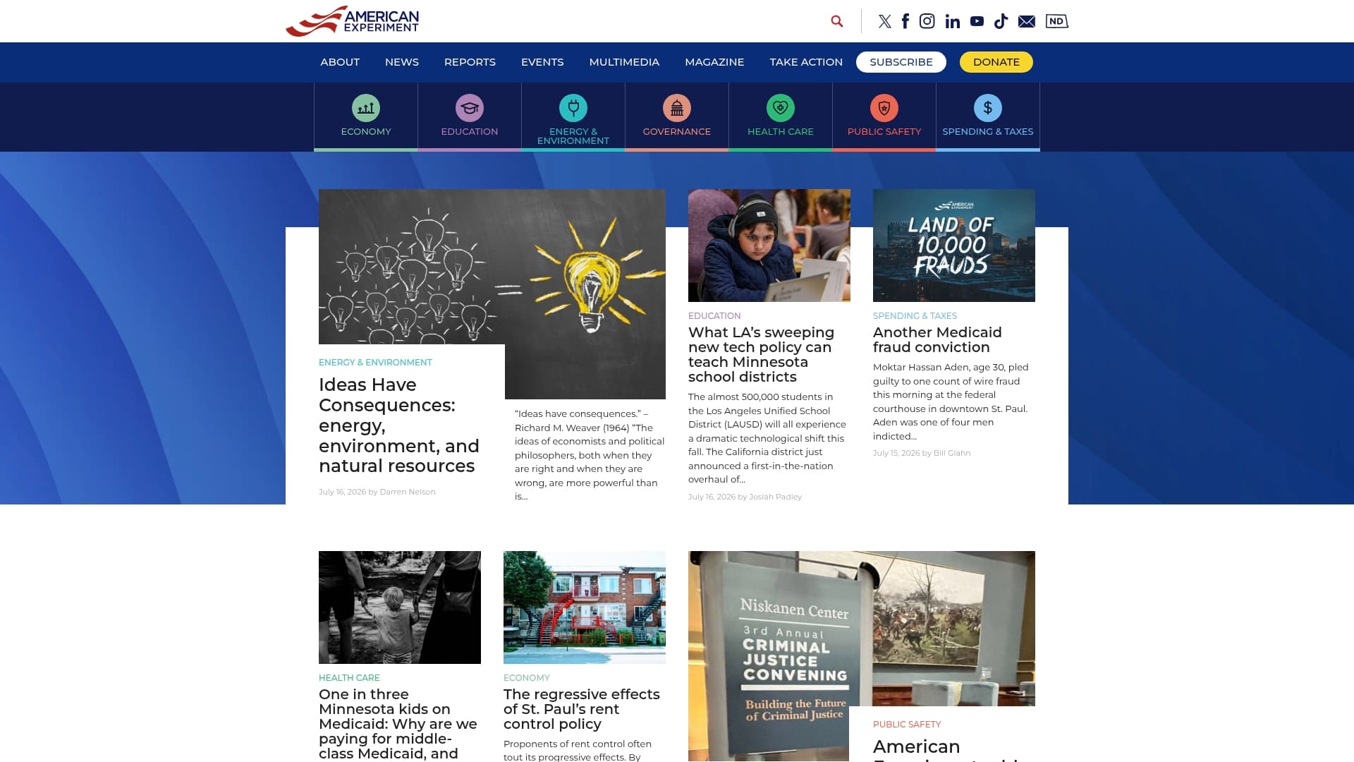 Center of the American Experiment sponsor landing page advertised on Garage Logic