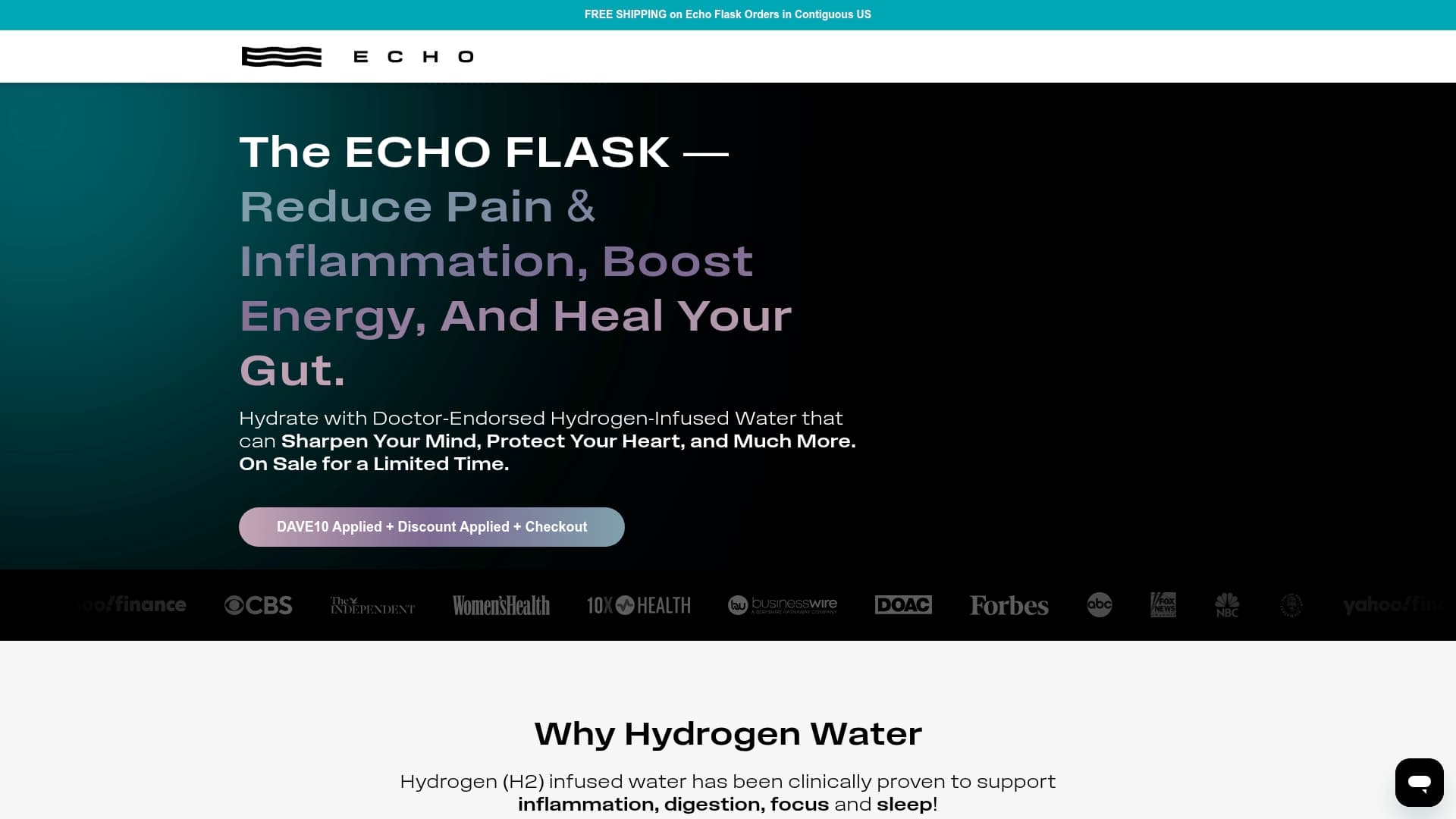 Echo Flask sponsor landing page advertised on The Human Upgrade with Dave Asprey
