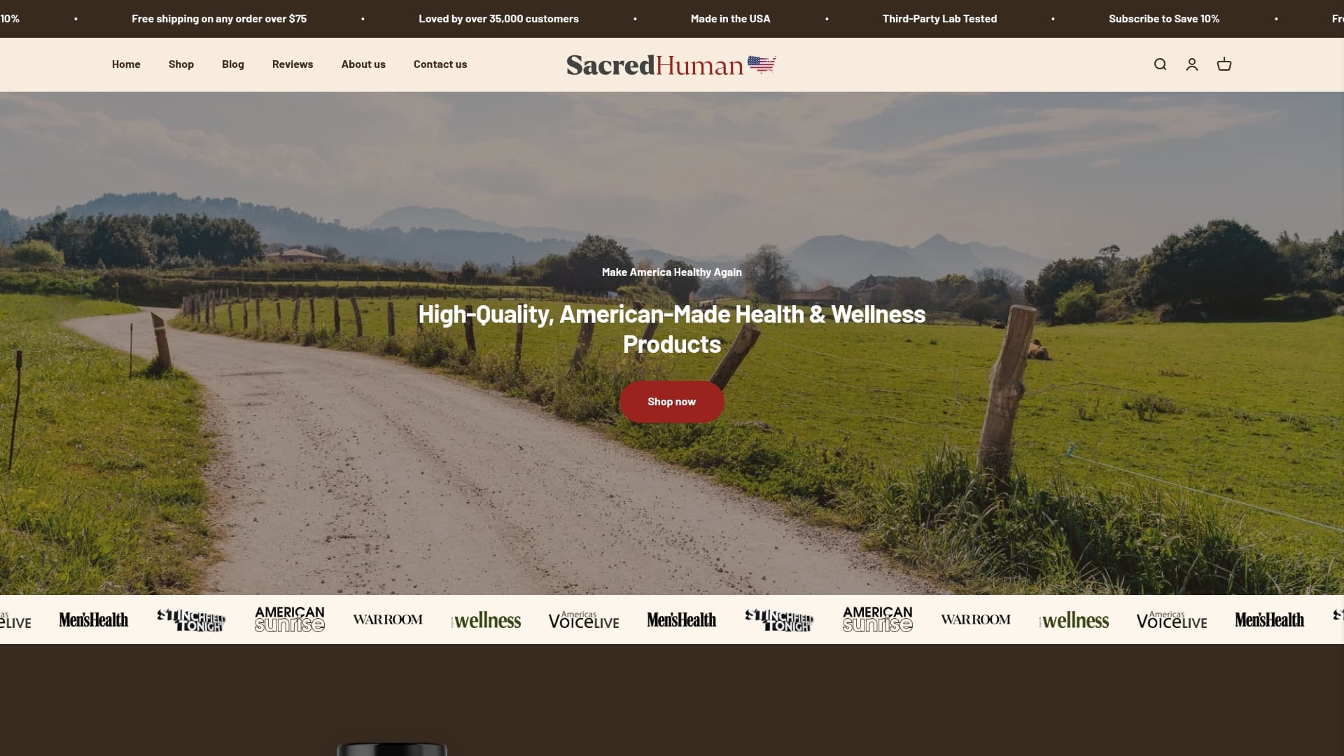Sacred Human Health sponsor landing page advertised on Bannon`s War Room