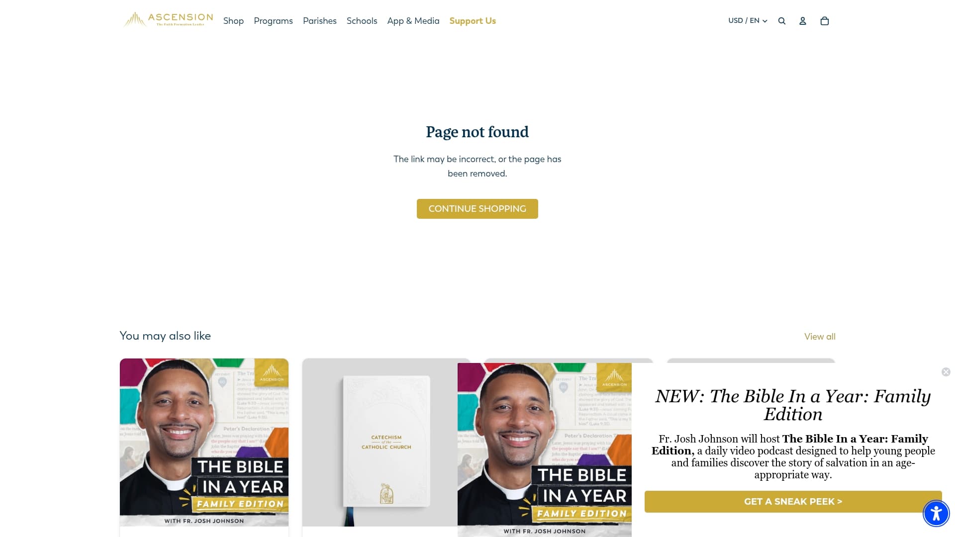 Ascension sponsor landing page advertised on The Bible in a Year (with Fr. Mike Schmitz)
