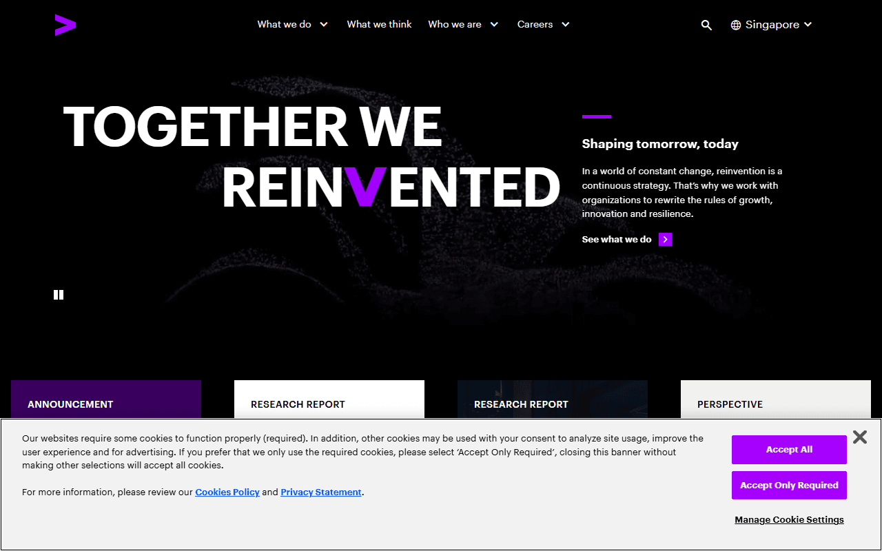 Accenture sponsor landing page advertised on Techmeme Ride Home
