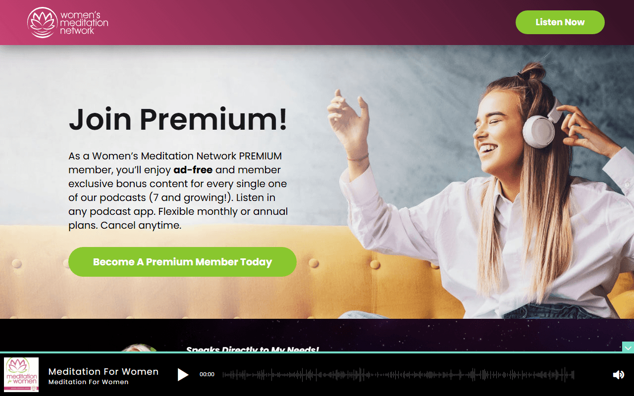 Women's Meditation Network sponsor landing page advertised on Meditation for Anxiety