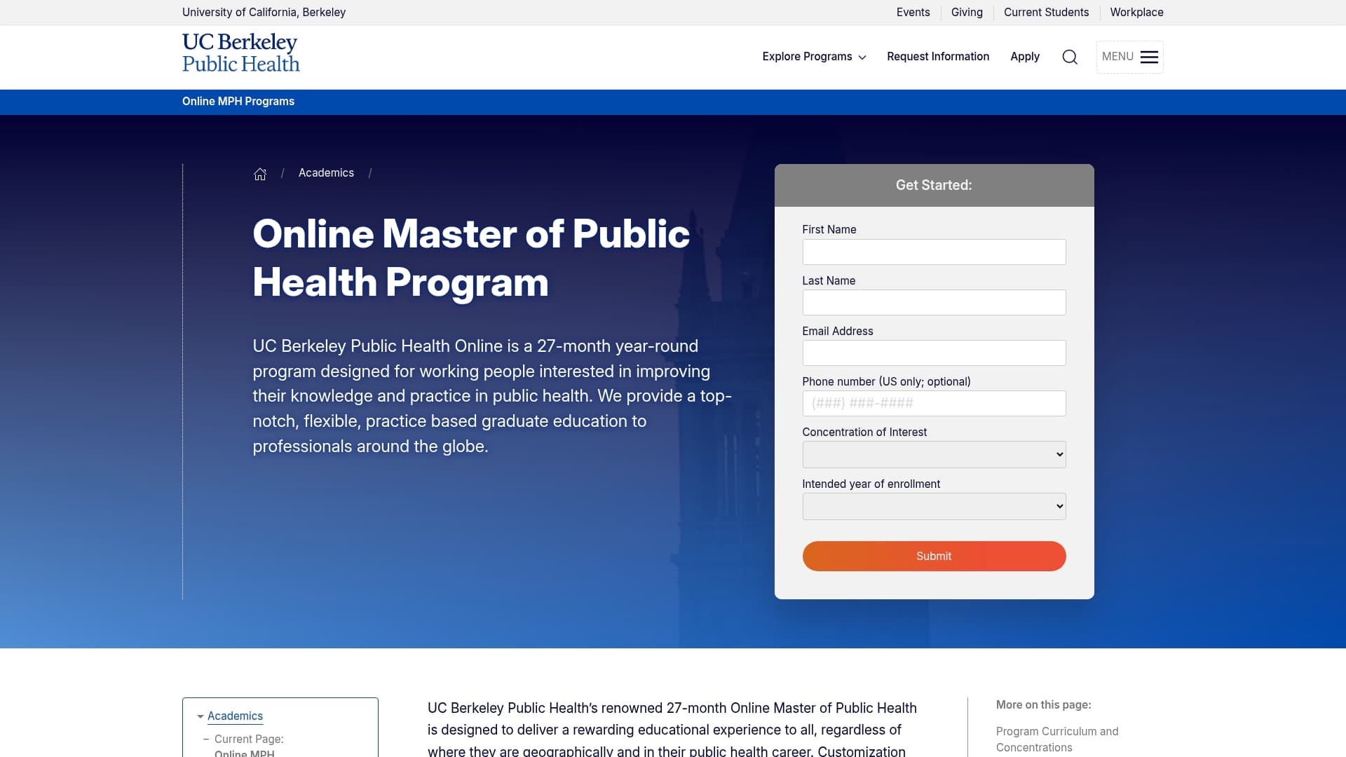 UC Berkeley sponsor landing page advertised on The NPR Politics Podcast