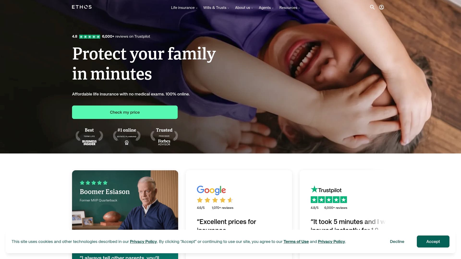 Ethos sponsor landing page advertised on Morning Wire