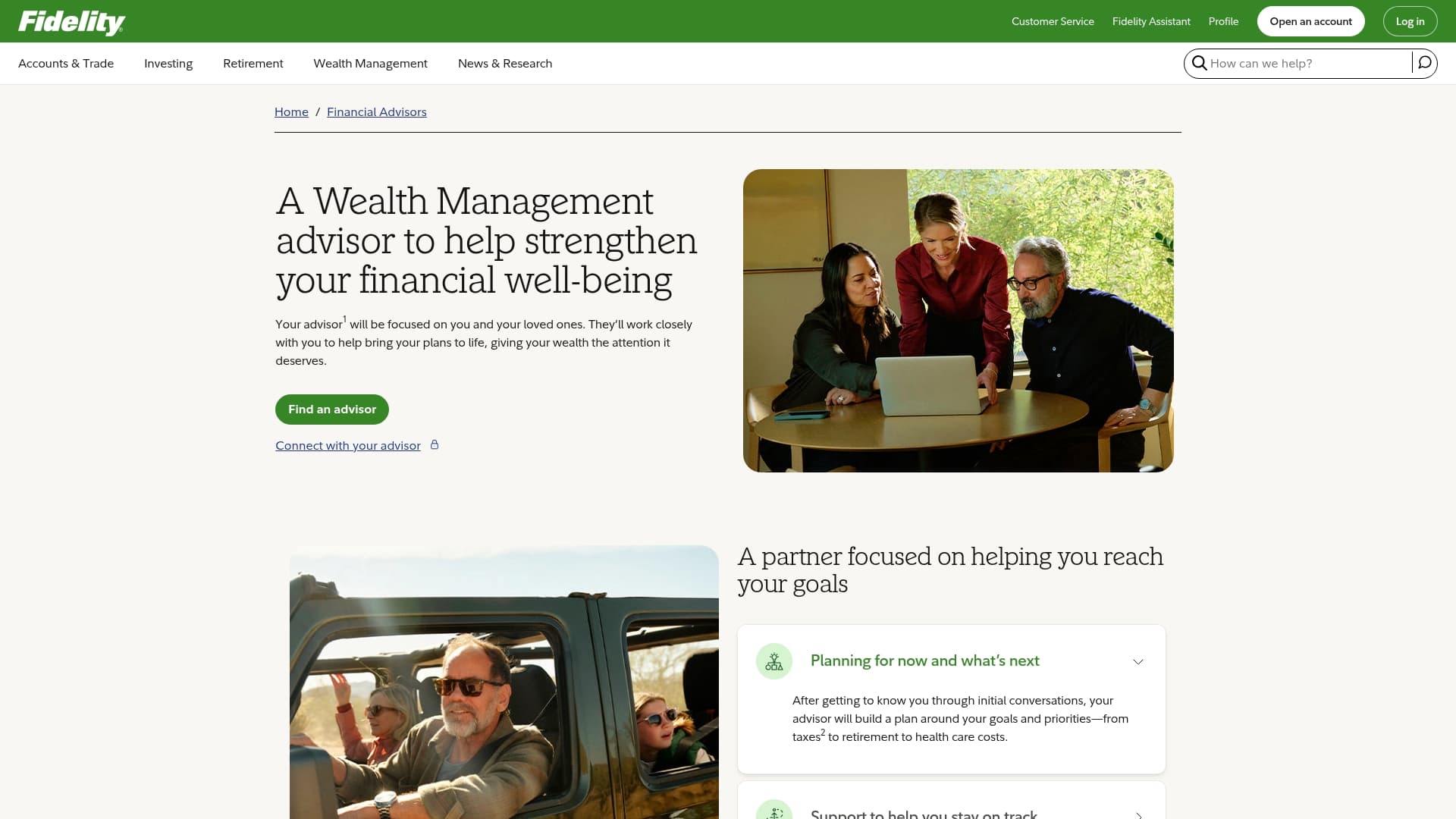 Fidelity Investments sponsor landing page advertised on What's Your Problem?