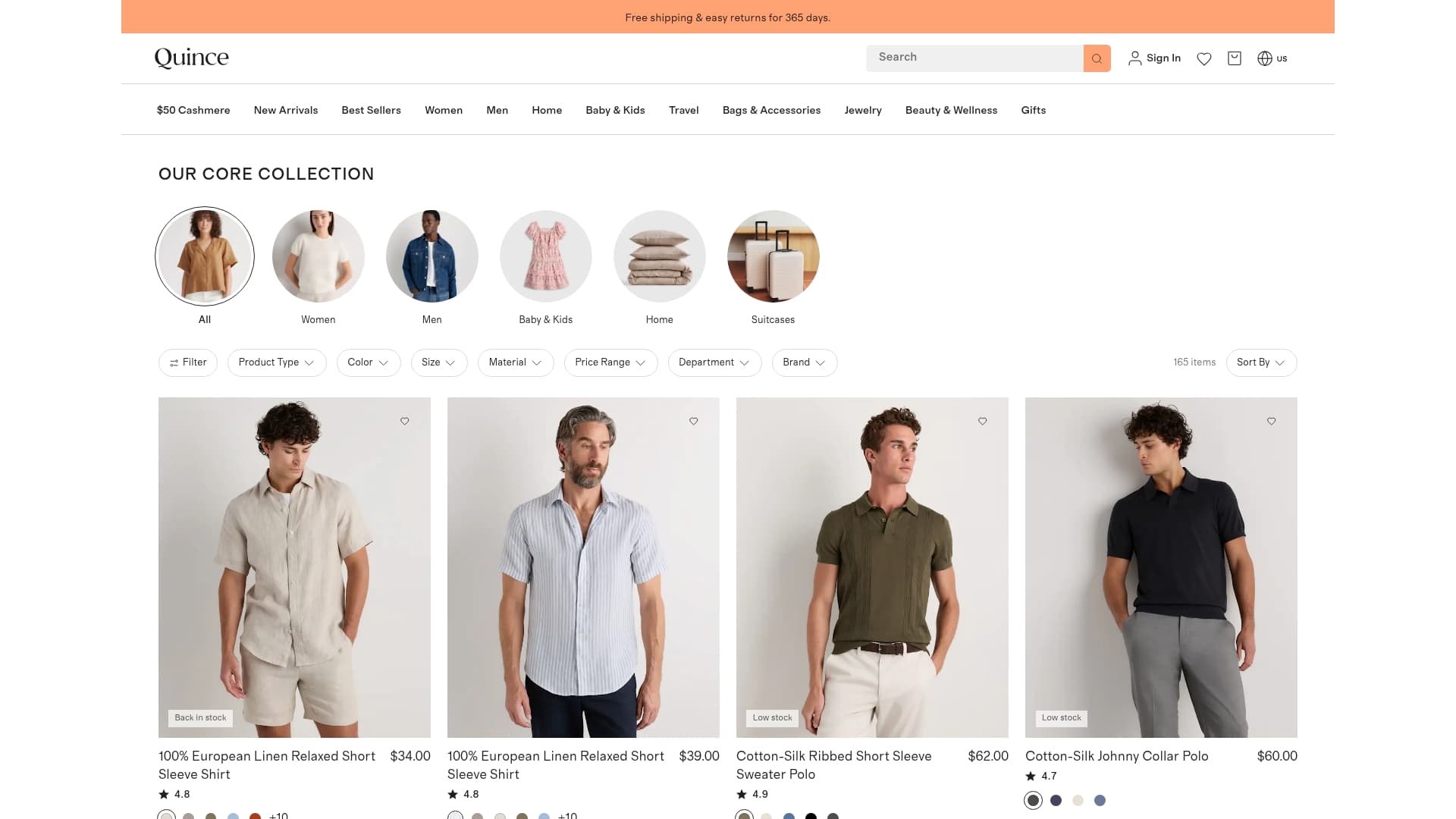 Quince sponsor landing page advertised on InvestTalk