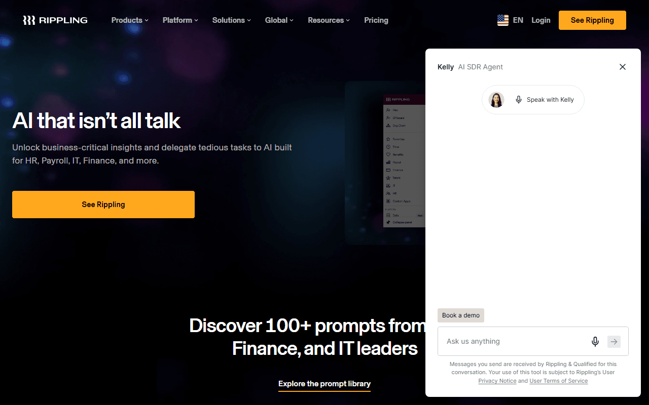 Rippling sponsor landing page advertised on Slate Money