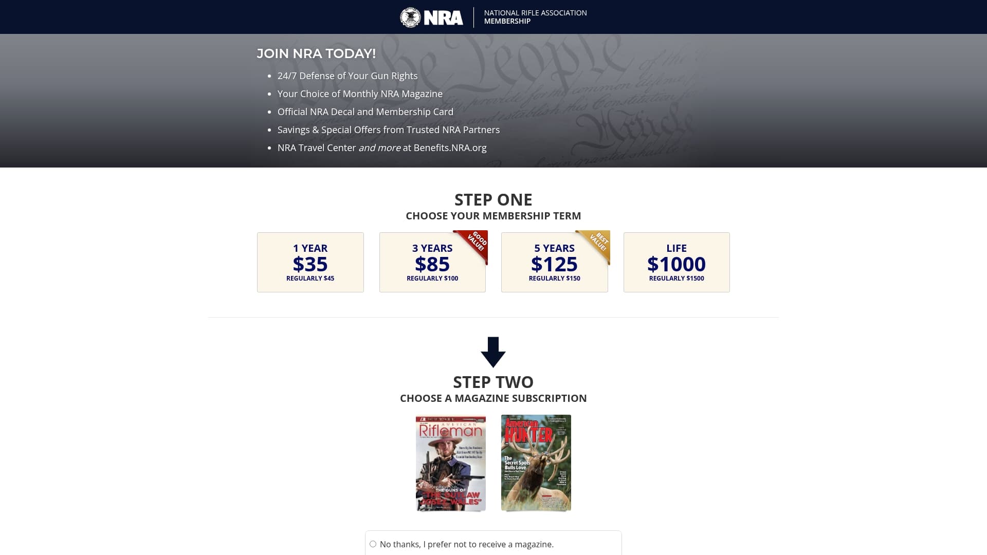 National Rifle Association sponsor landing page advertised on Show Archives – Armed American Radio |