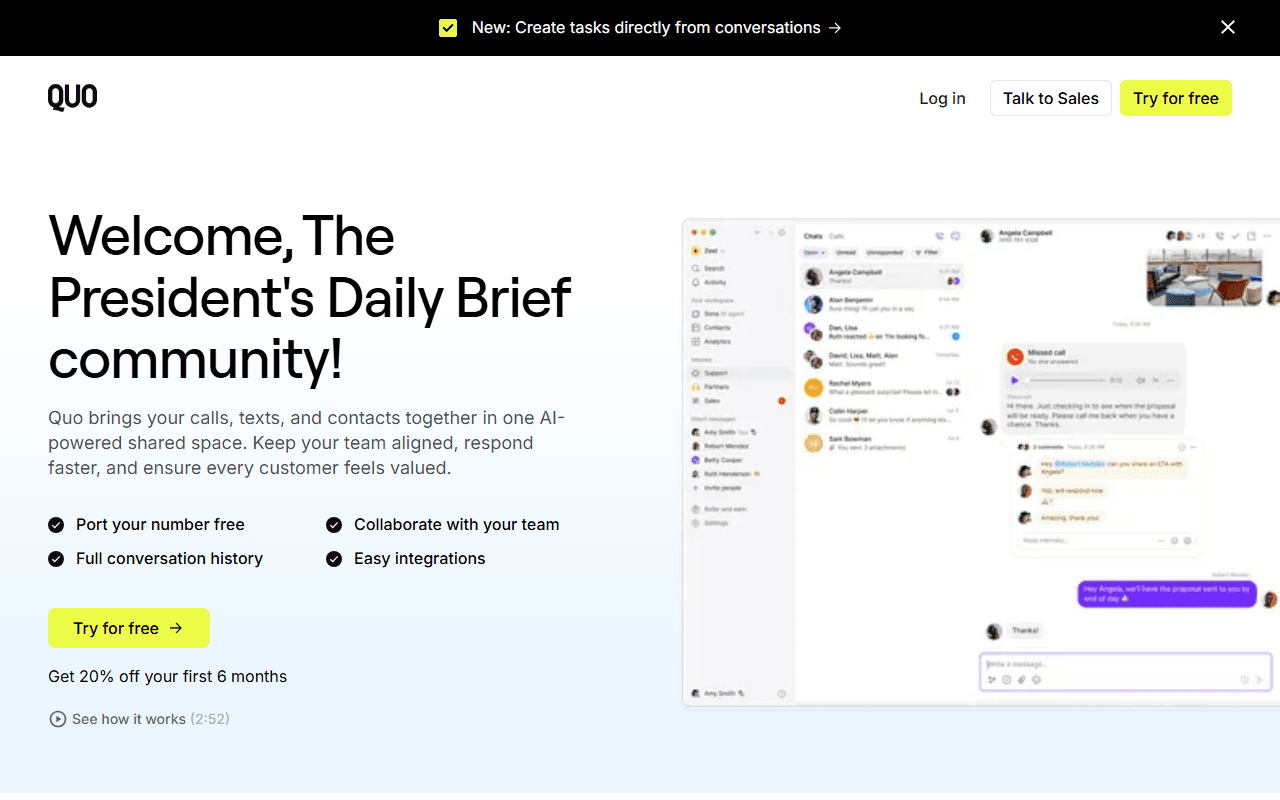 Quo sponsor landing page advertised on The President's Daily Brief