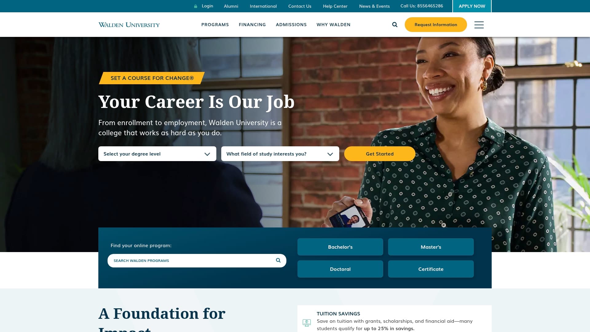 Walden University sponsor landing page advertised on Crime World