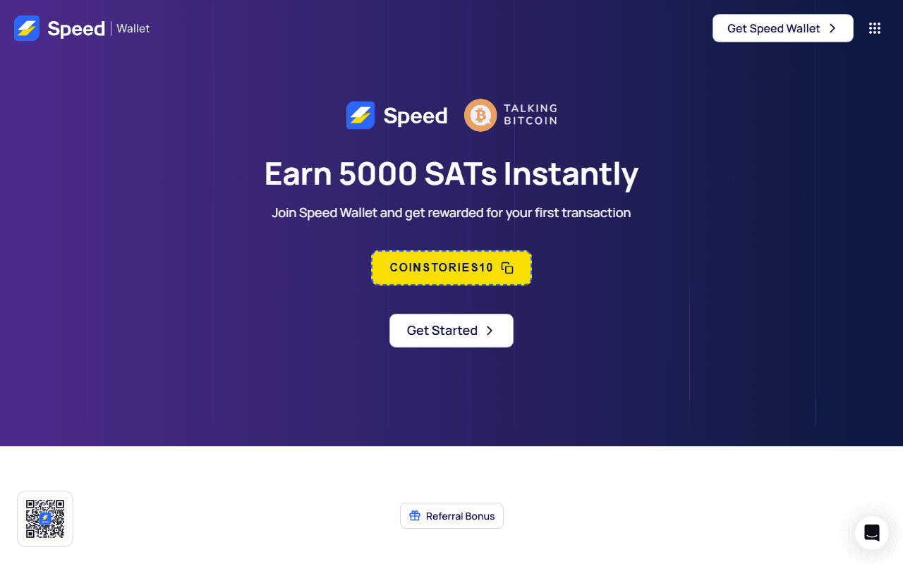 Speed Wallet sponsor landing page advertised on Coin Stories with Natalie Brunell