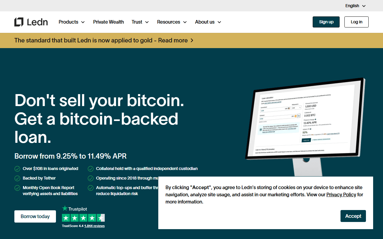 Ledn sponsor landing page advertised on What Bitcoin Did