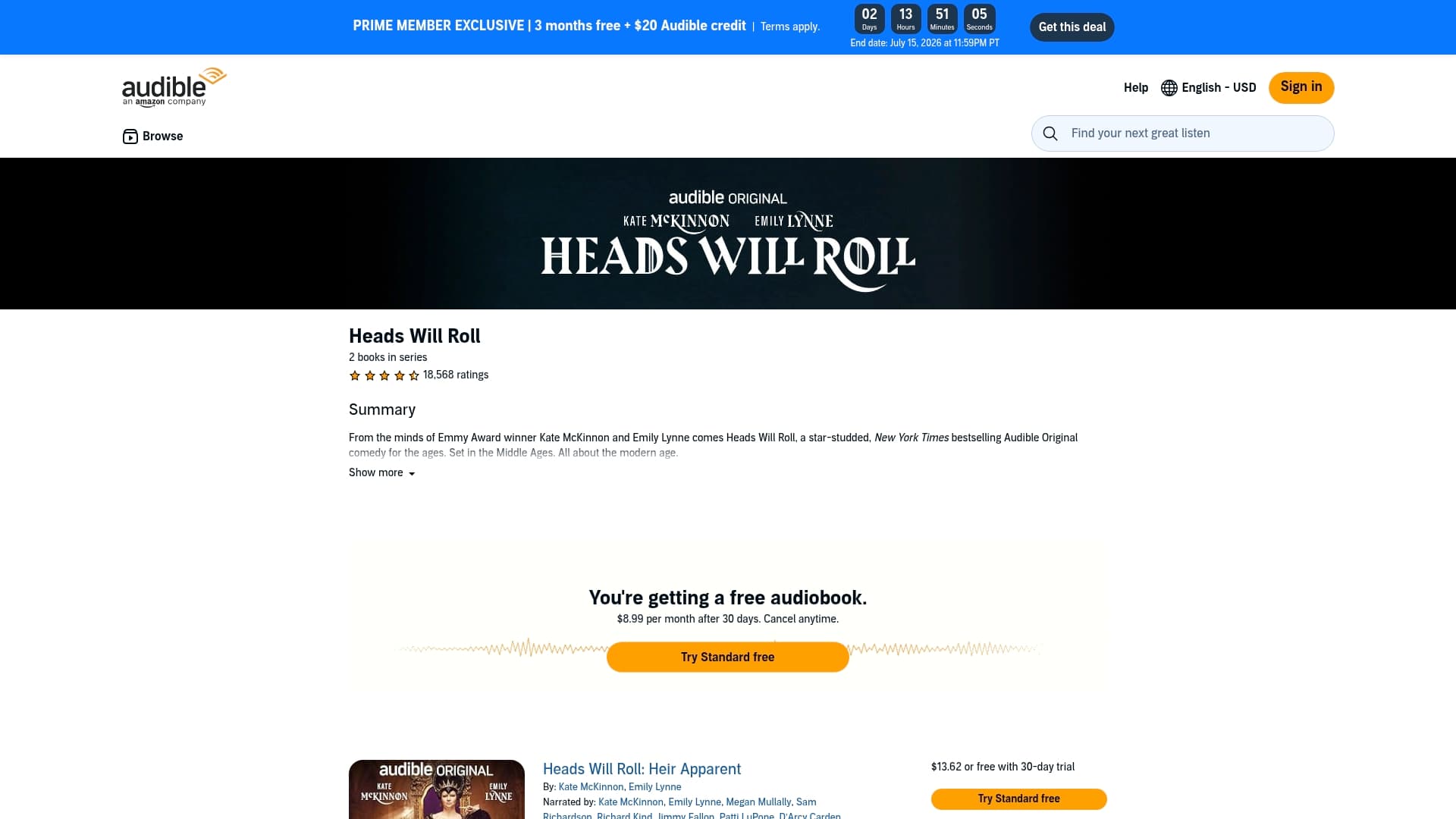 Audible sponsor landing page advertised on So True with Caleb Hearon