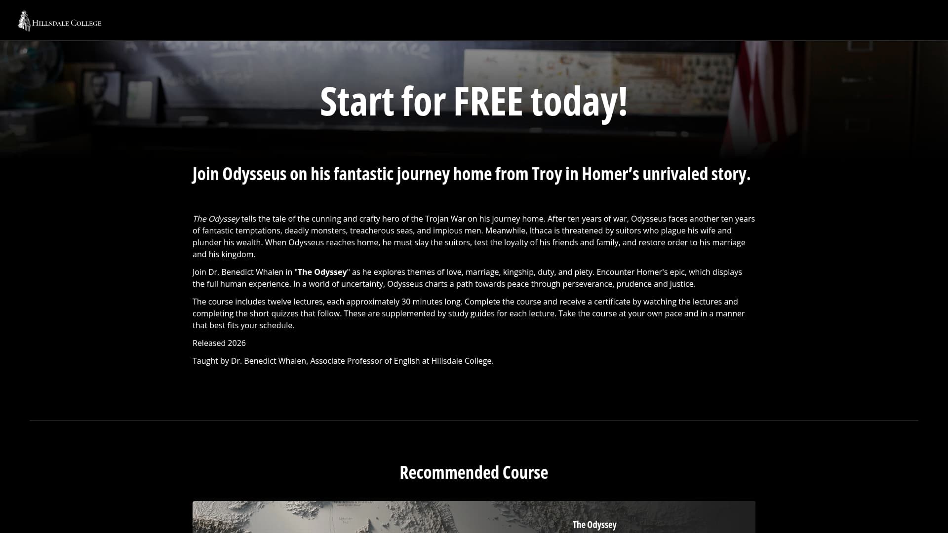 Hillsdale College sponsor landing page advertised on TRIGGERnometry