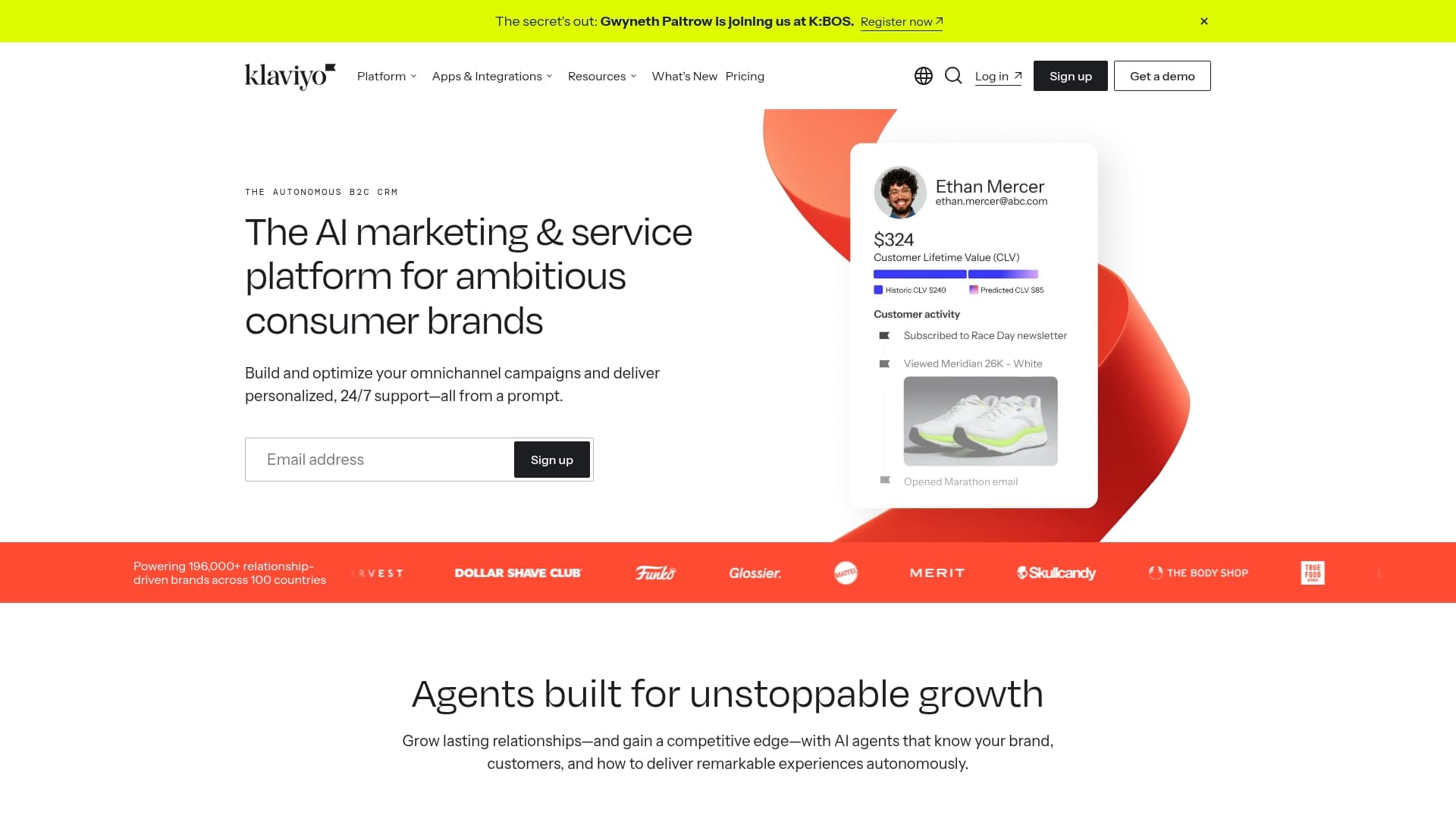 Klaviyo sponsor landing page advertised on Call Her Daddy