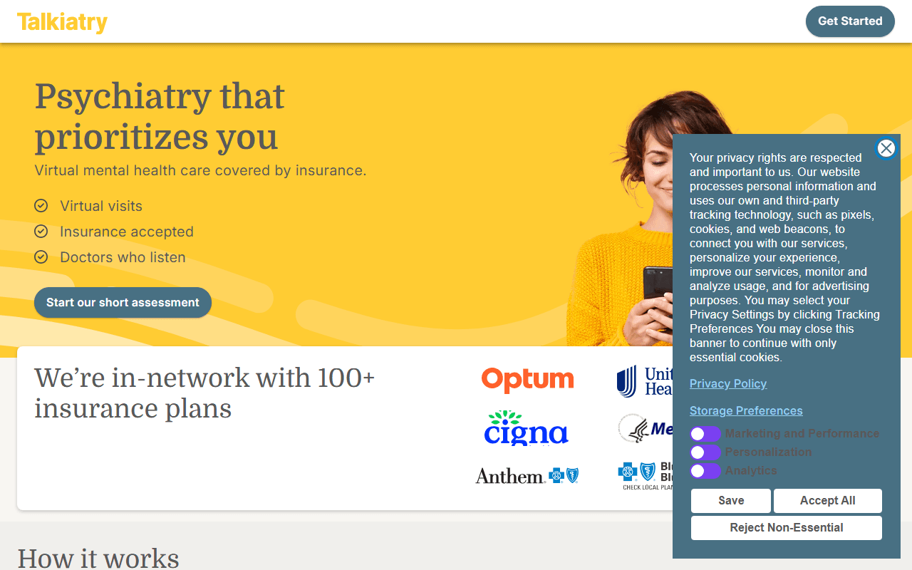 Talkiatry sponsor landing page advertised on The One You Feed
