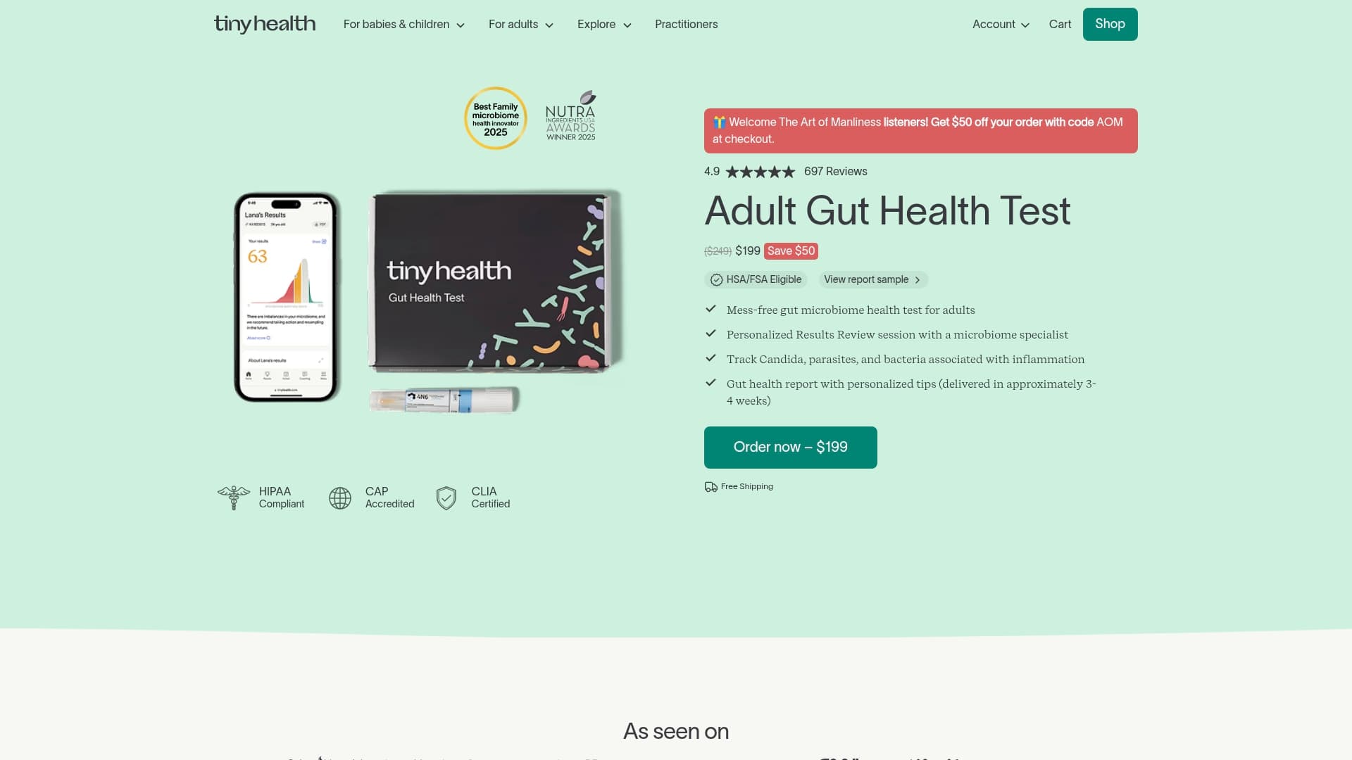 Tiny Health sponsor landing page advertised on The Art of Manliness