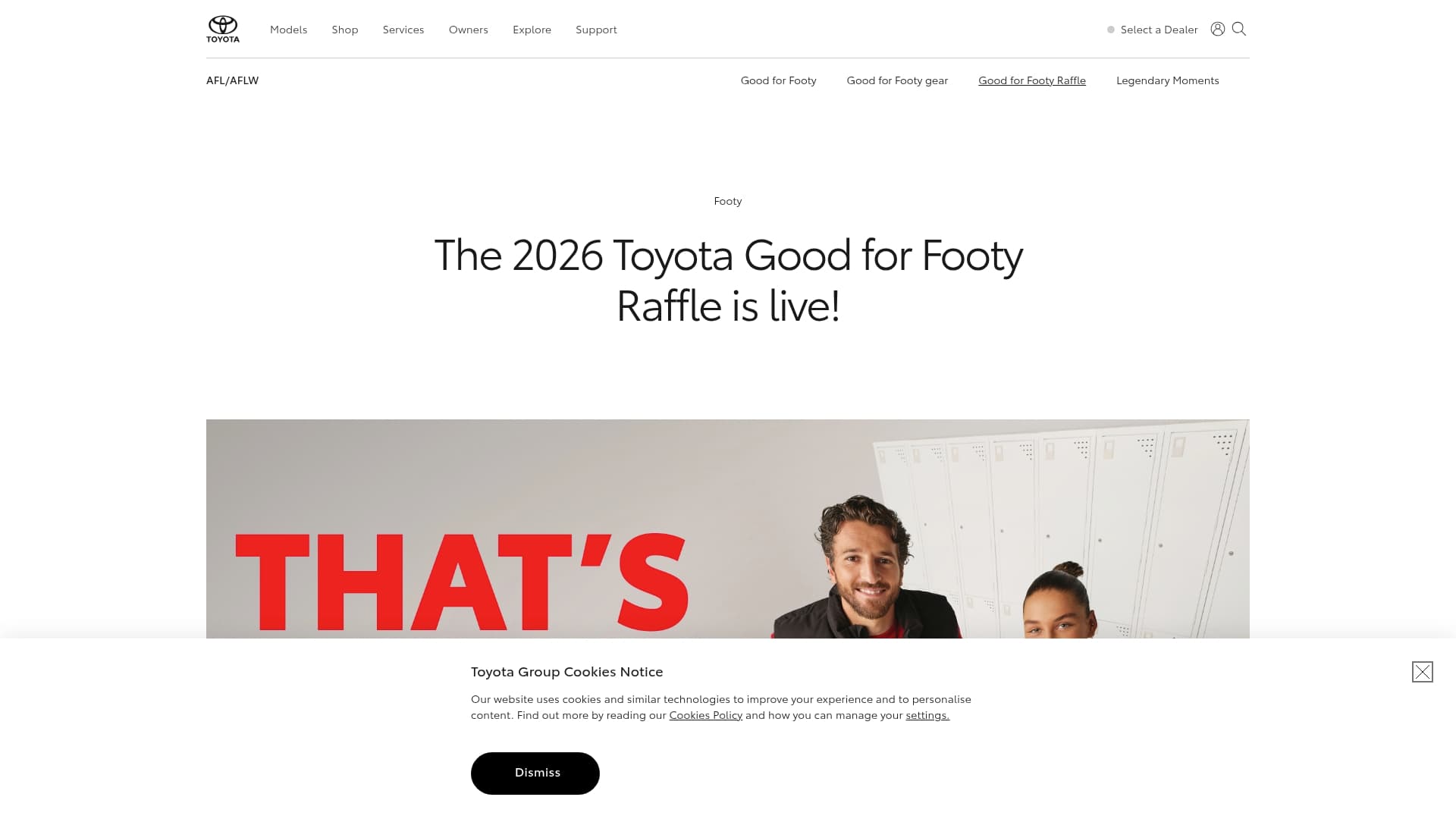Toyota sponsor landing page advertised on Tradies