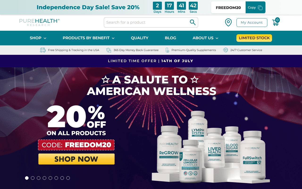 Pure Health Research sponsor landing page advertised on The Victor Davis Hanson Show on Spotify