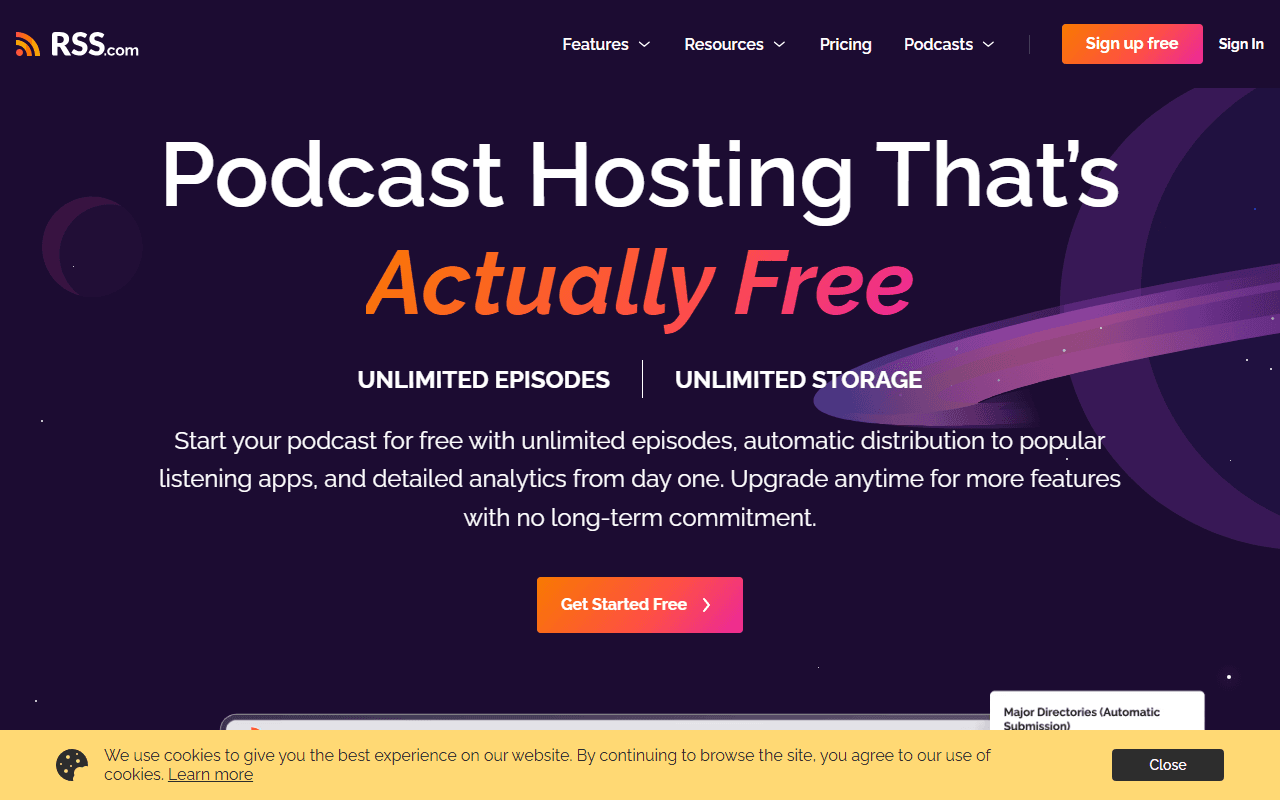 rss.com sponsor landing page advertised on Rodes Live