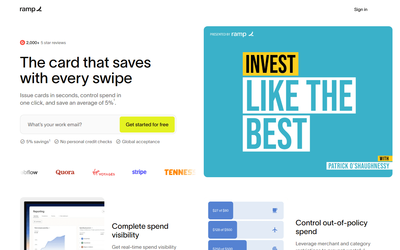 Ramp sponsor landing page advertised on Invest Like the Best with Patrick O'Shaughnessy