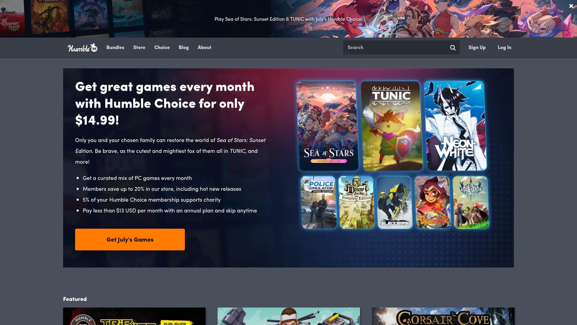 Humble Bundle sponsor landing page advertised on Nintendo Voice Chat