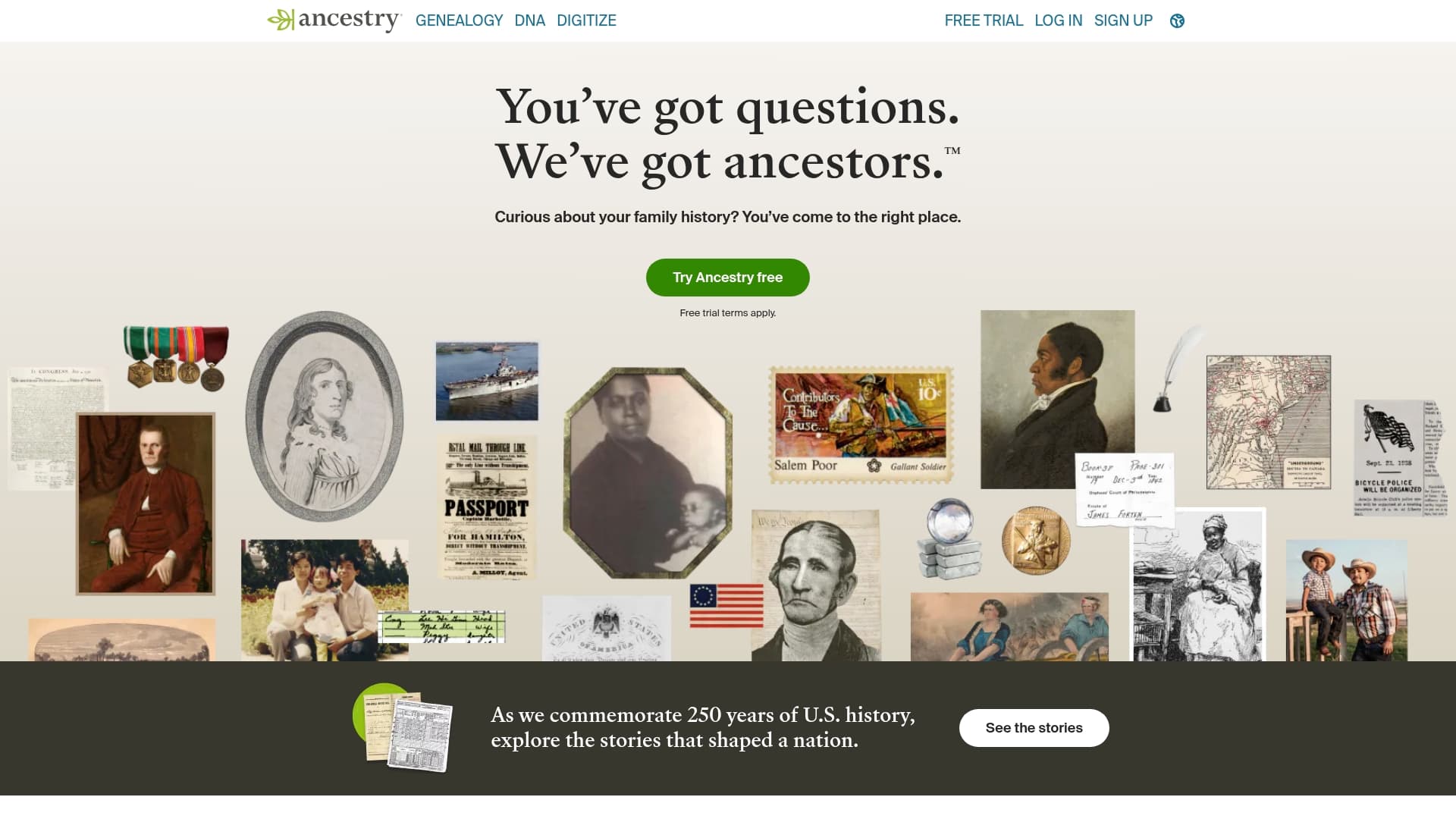 Ancestry sponsor landing page advertised on Chasing Life