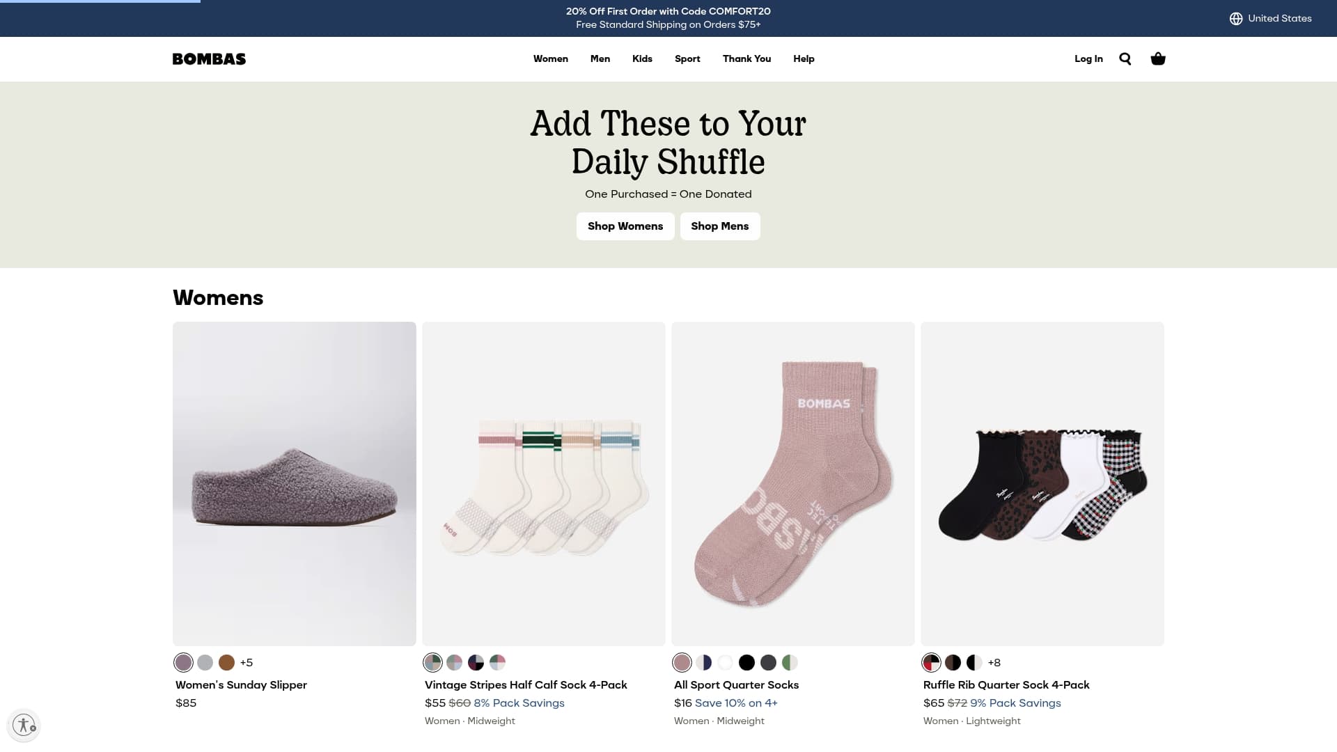 Bombas sponsor landing page advertised on Football Ramble