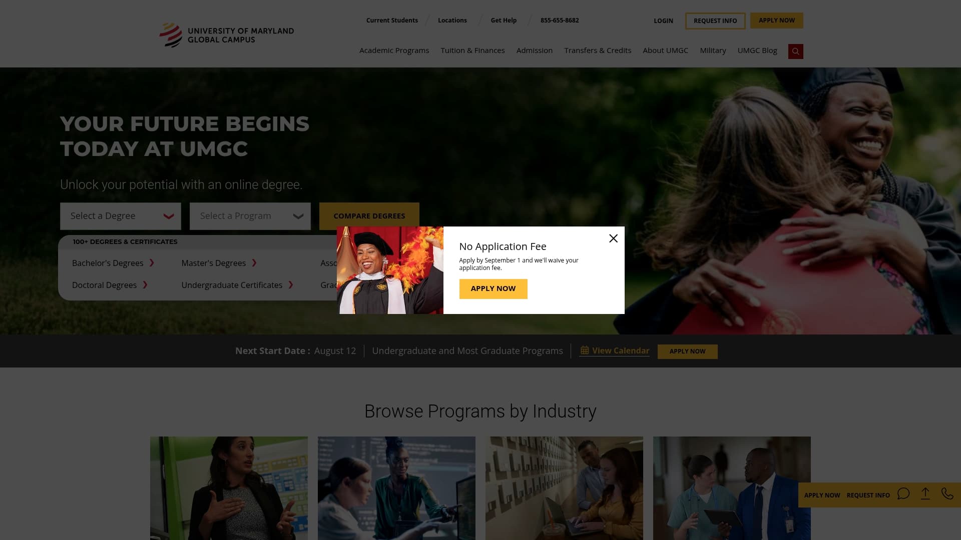 University of Maryland Global Campus sponsor landing page advertised on The Jim Rome Show