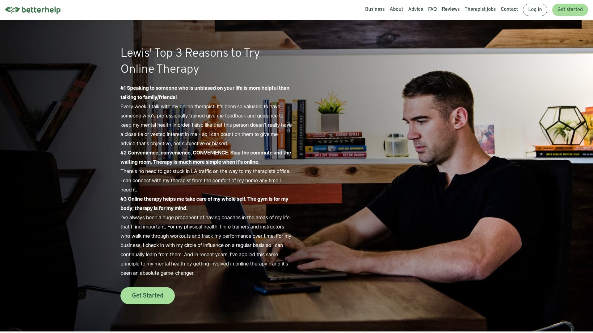 BetterHelp sponsor landing page advertised on The School of Greatness