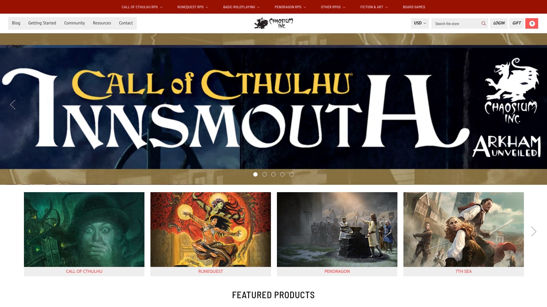 Chaosium sponsor landing page advertised on The Glass Cannon Podcast