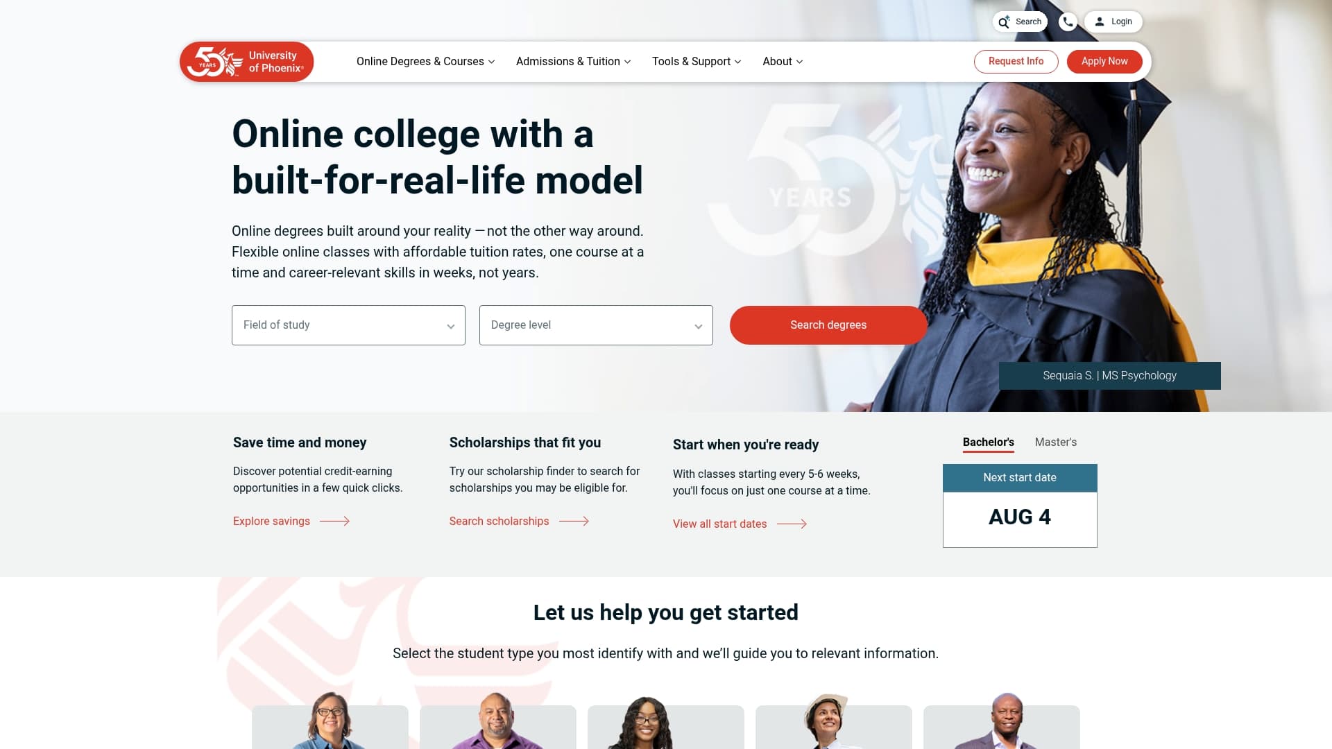 University of Phoenix sponsor landing page advertised on The Stacking Benjamins Show