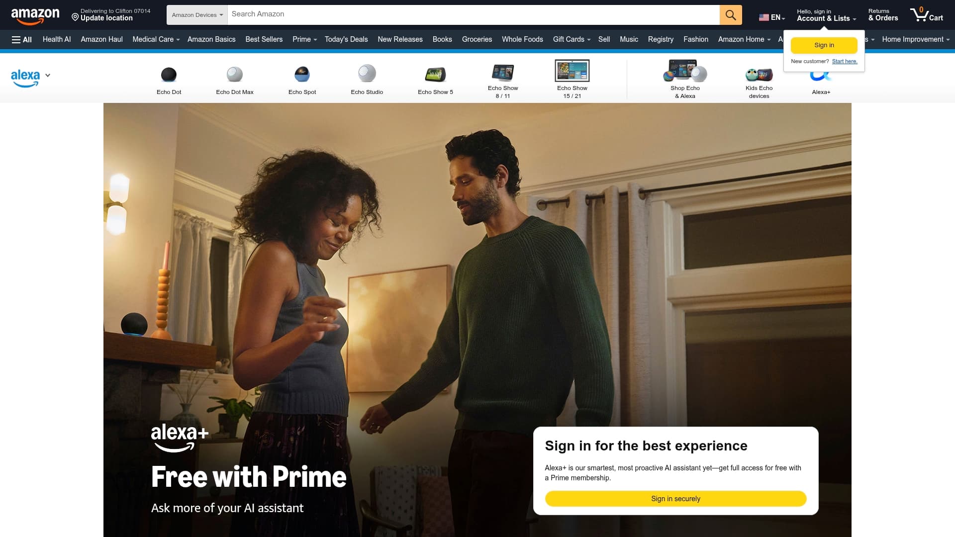 Amazon Alexa Plus sponsor landing page advertised on Zach Sang Show