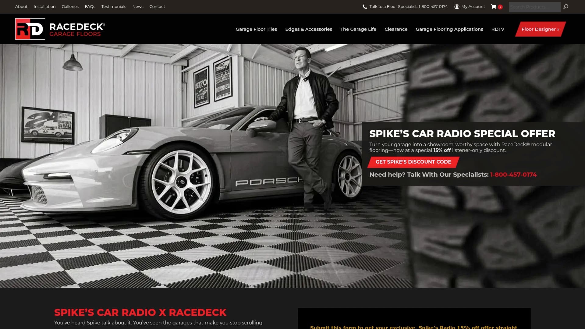 RaceDeck sponsor landing page advertised on Spike's Car Radio