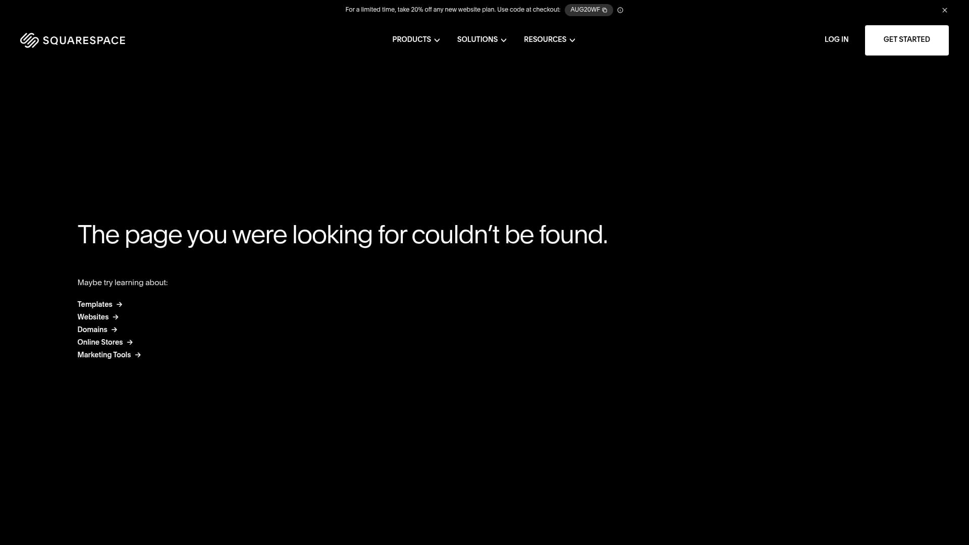 Squarespace sponsor landing page advertised on We're Here to Help