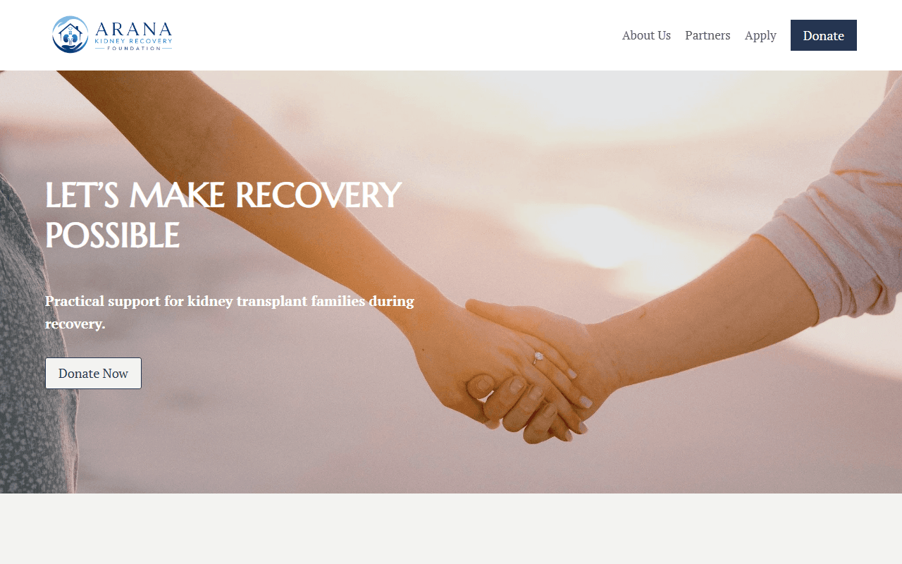 Arana Kidney Recovery Foundation sponsor landing page advertised on We're Here to Help