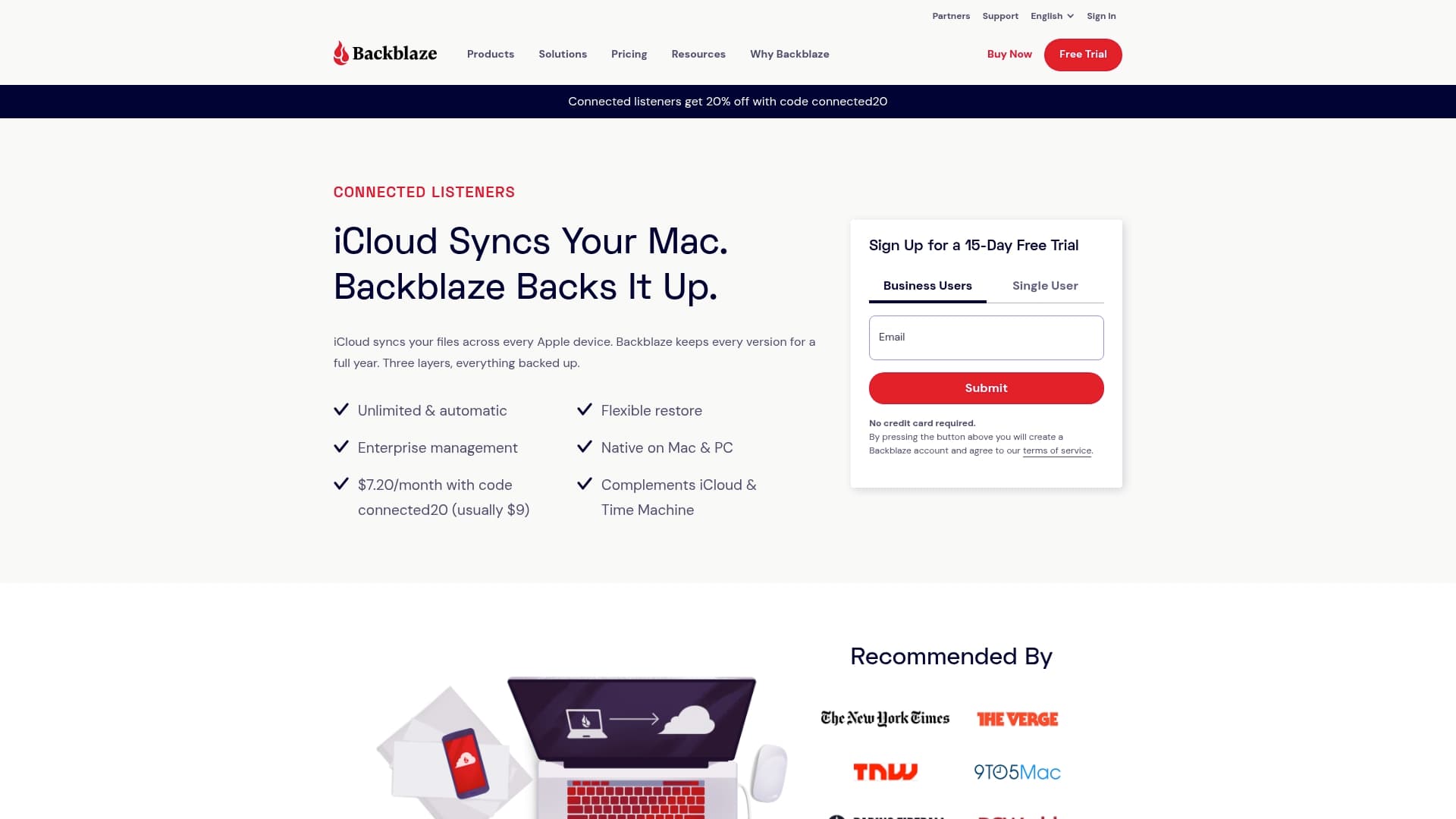 Backblaze sponsor landing page advertised on Connected