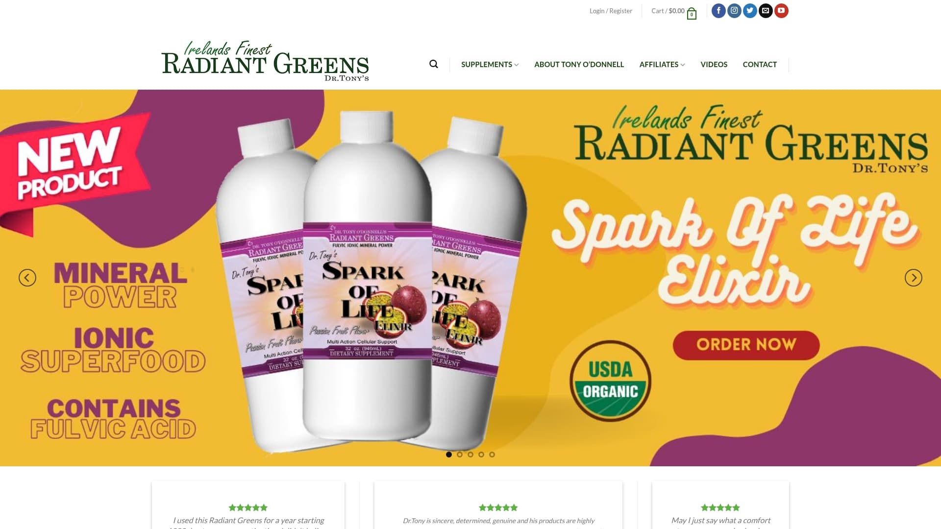 Radiant Greens sponsor landing page advertised on Dr. Bob Martin Show