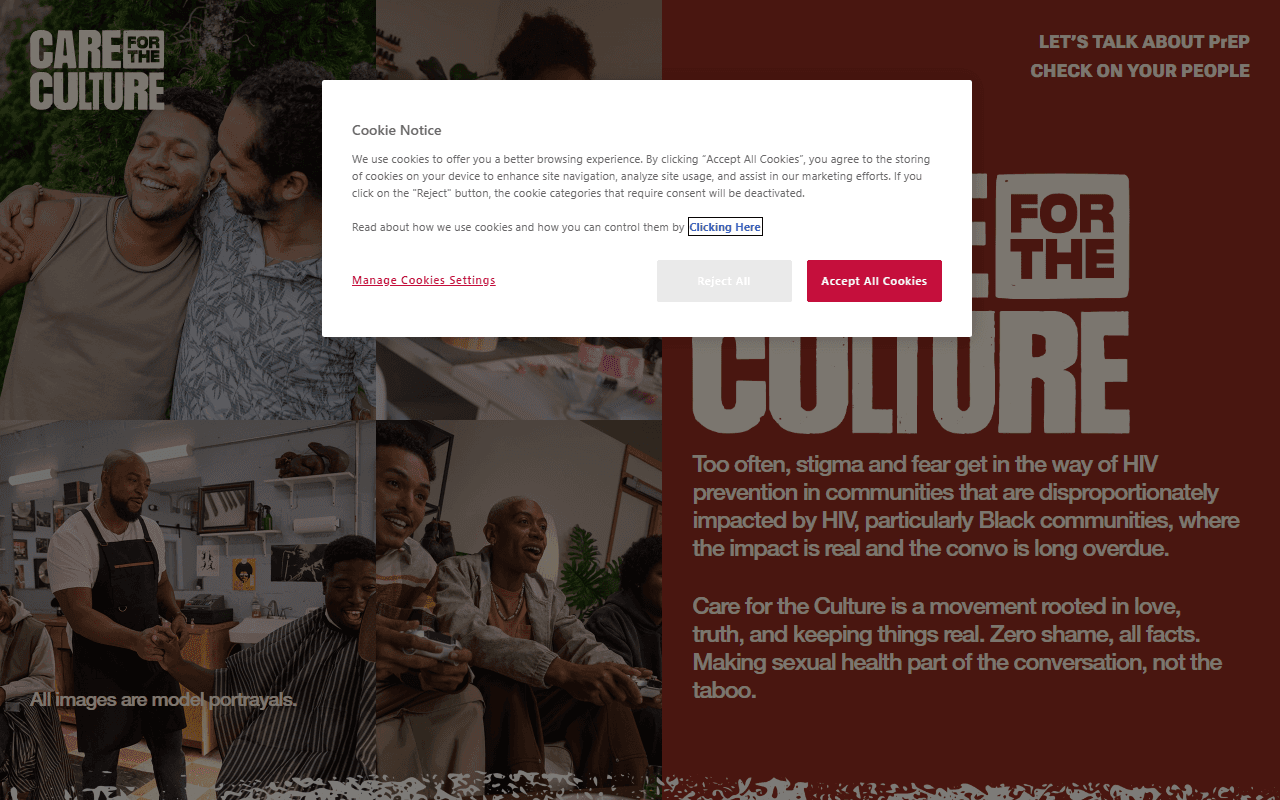 Care for the Culture (sponsored by Gilead Sciences) sponsor landing page advertised on Completely Arbortrary