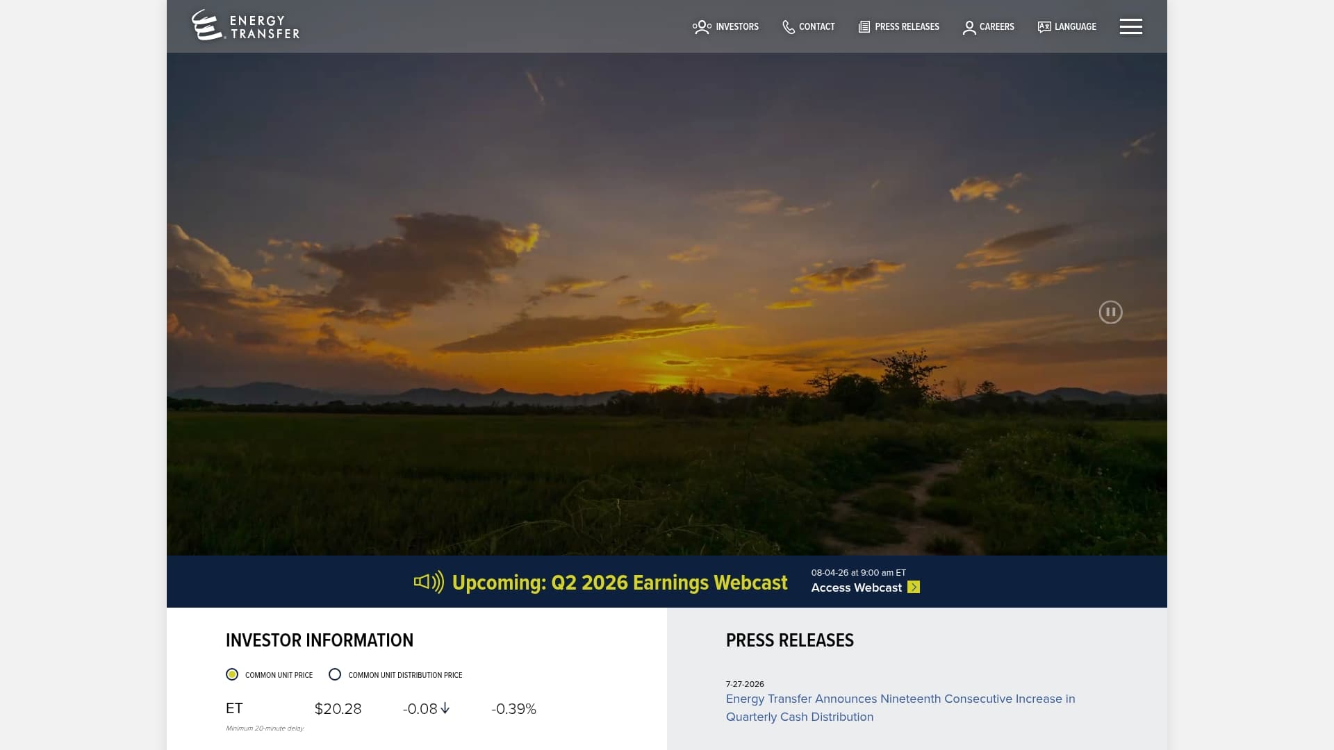 Energy Transfer sponsor landing page advertised on MK True Crime