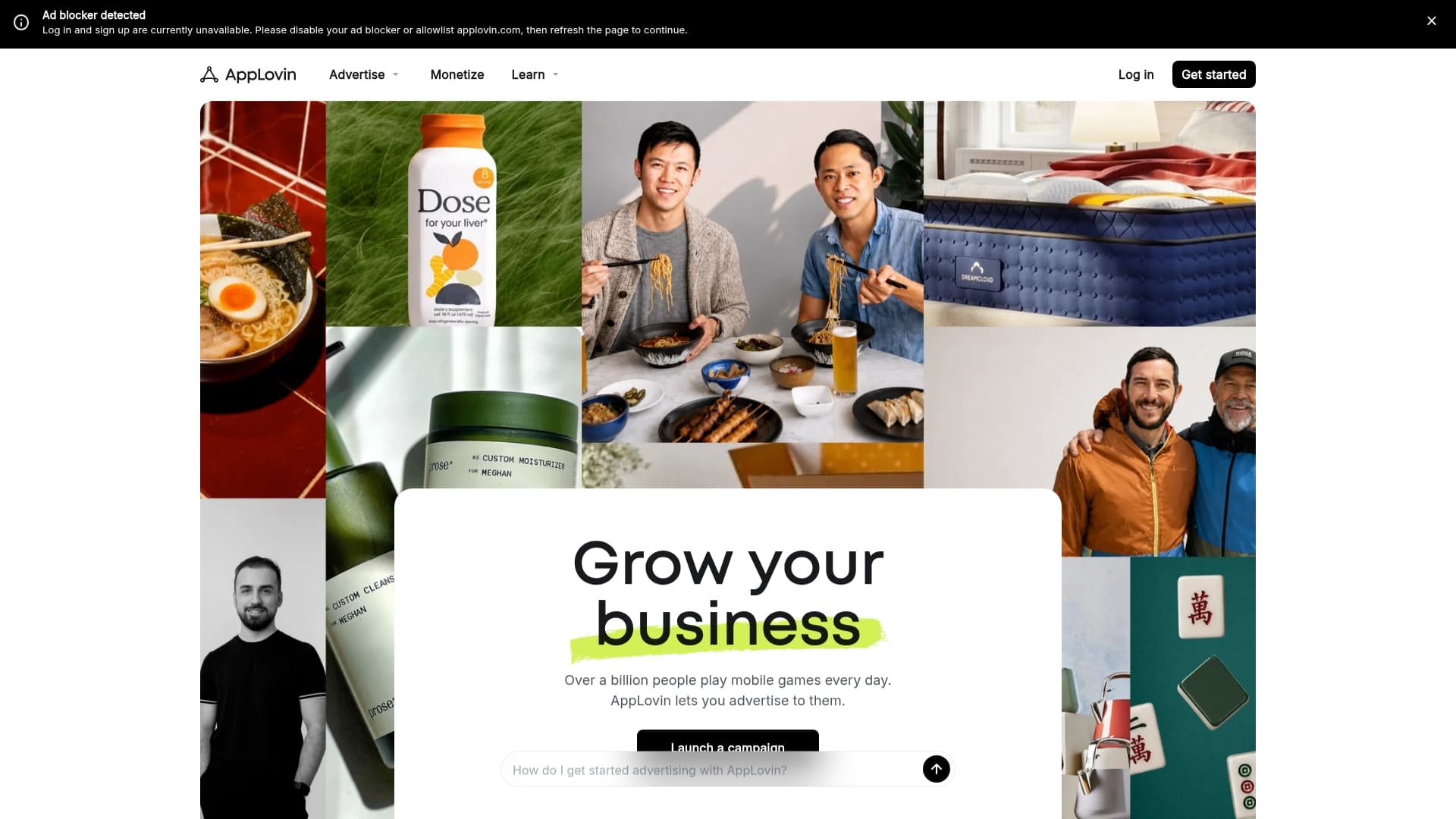 AppLovin sponsor landing page advertised on All-In with Chamath, Jason, Sacks & Friedberg