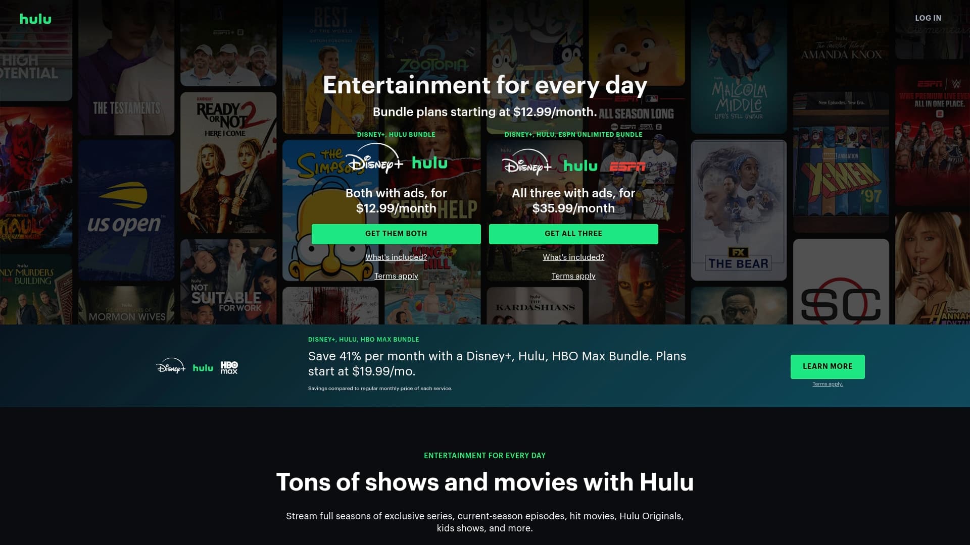 Hulu sponsor landing page advertised on Mysterious Universe