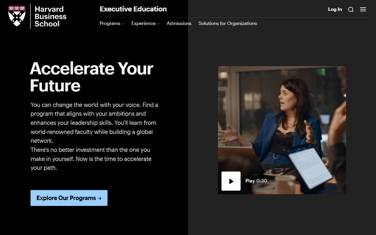Harvard Business School Executive Education sponsor landing page advertised on Happier with Gretchen Rubin
