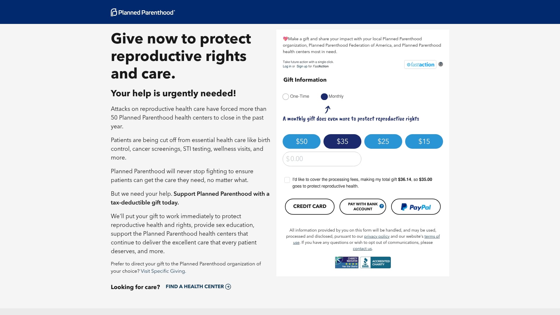 Planned Parenthood Federation of America sponsor landing page advertised on The Headlines