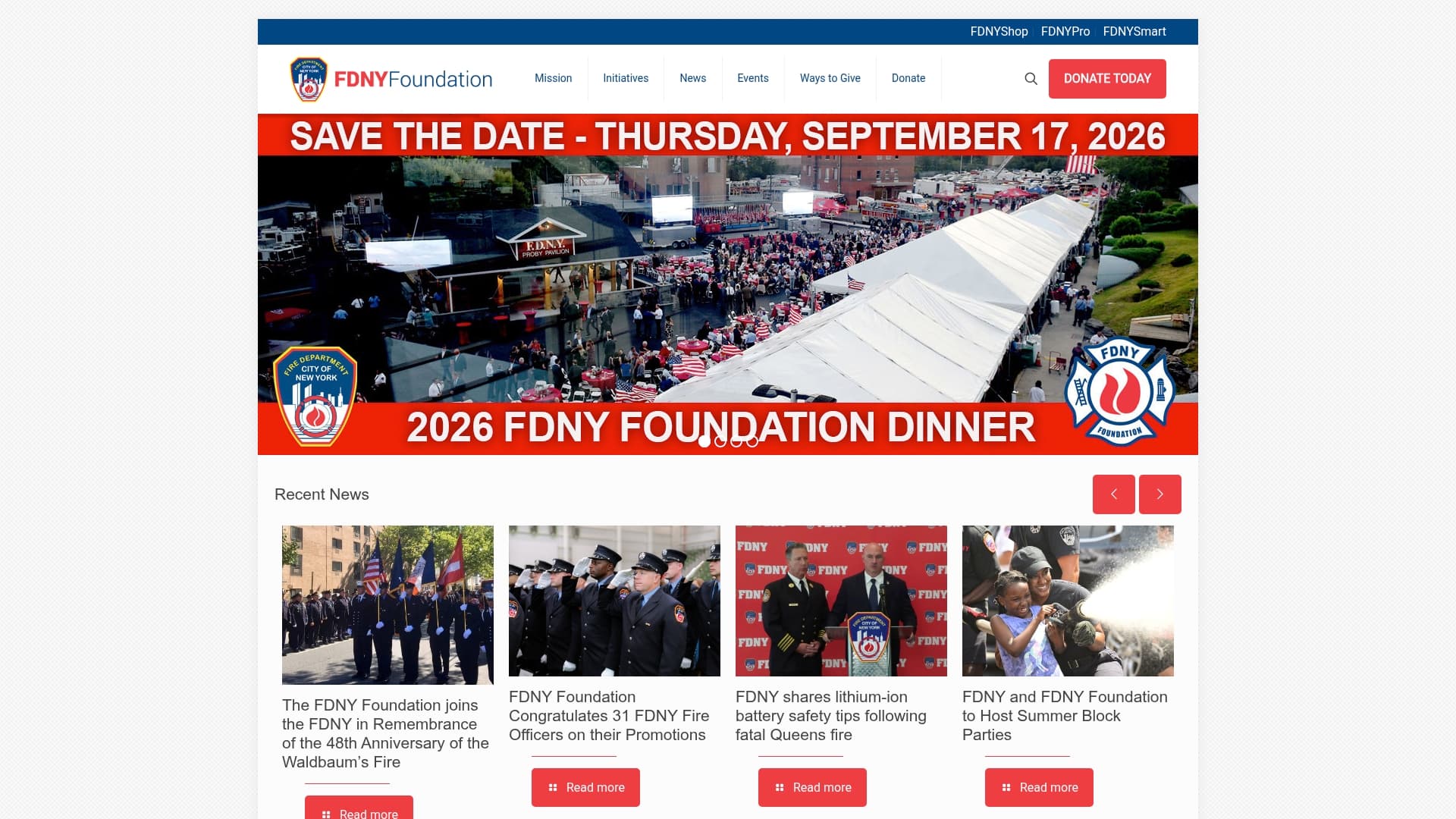 FDNY Foundation sponsor landing page advertised on FDNY Pro